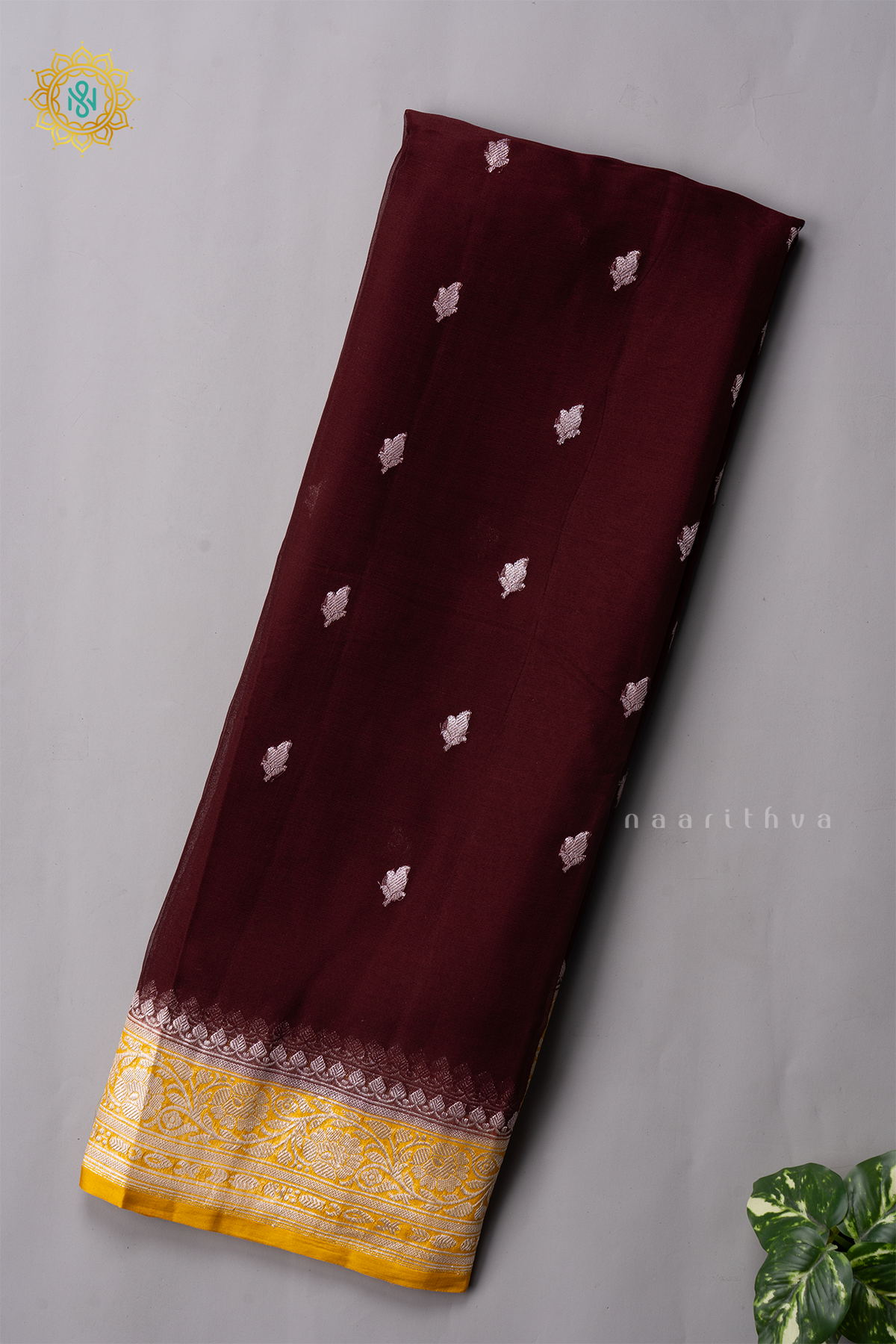 BROWN WITH MUSTARD - PURE BANARASI CHIFFON