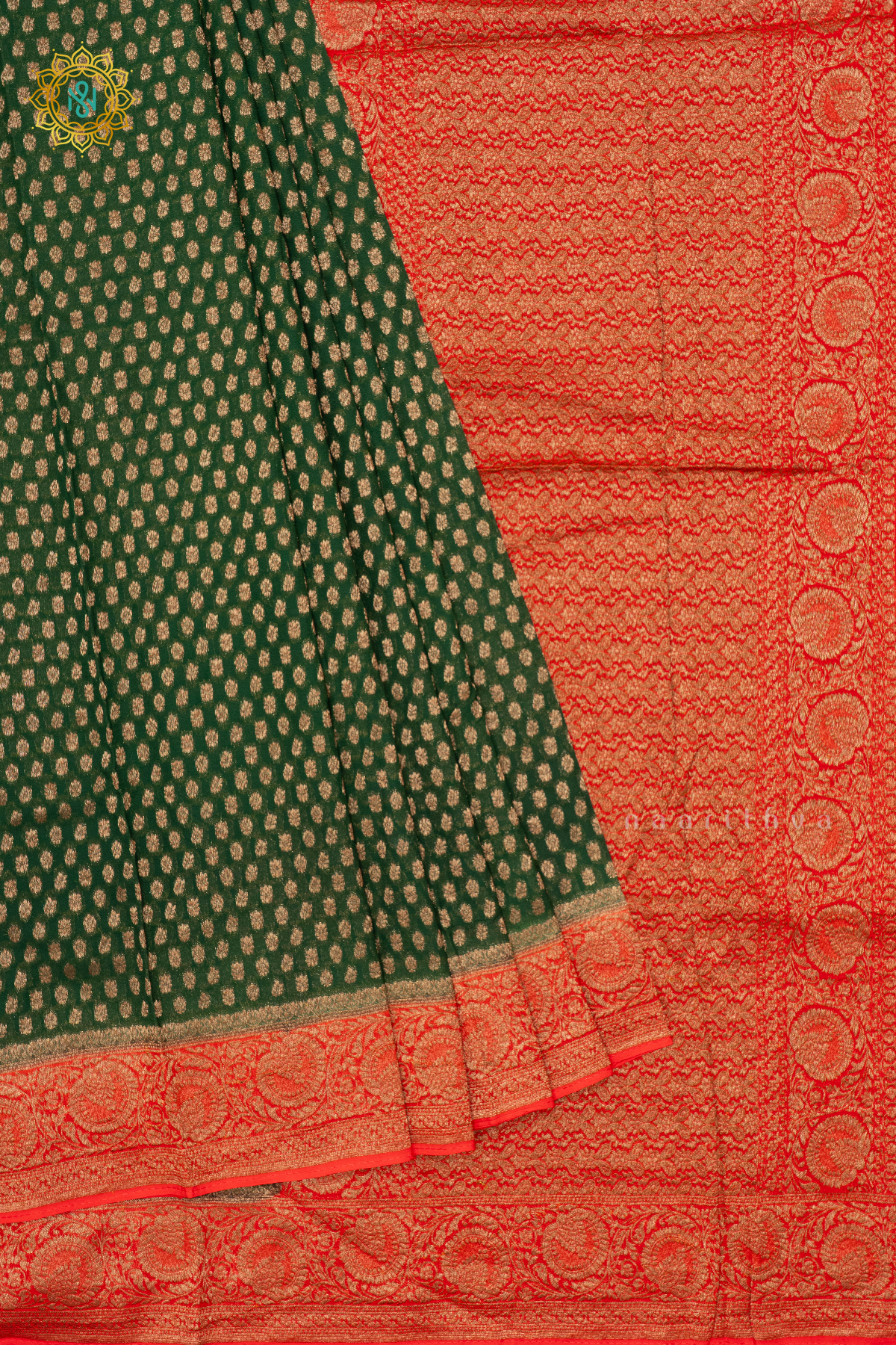 GREEN WITH RED - SEMI GEORGETTE