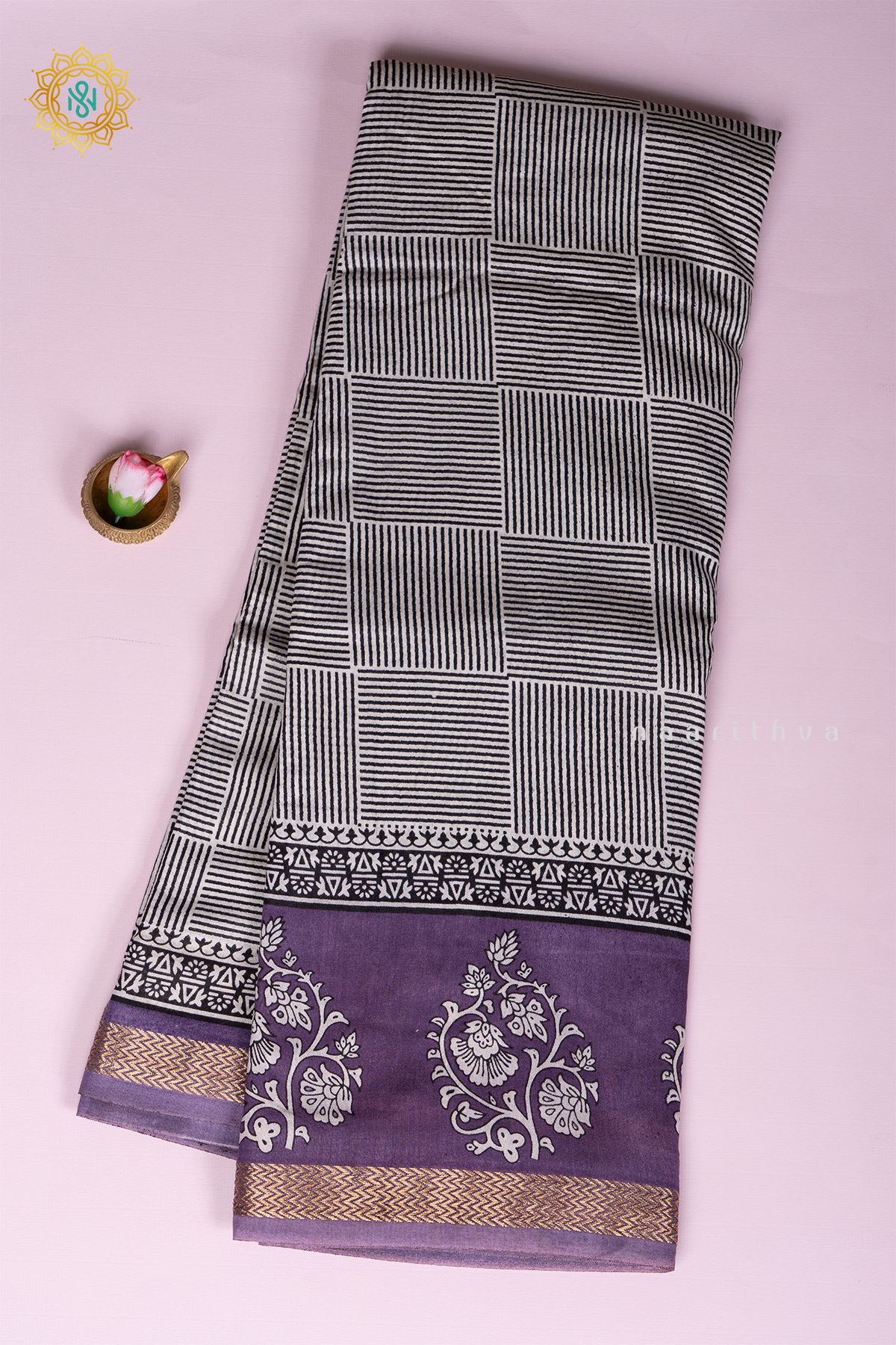 WHITE WITH LAVENDER - VISCOSE COTTON