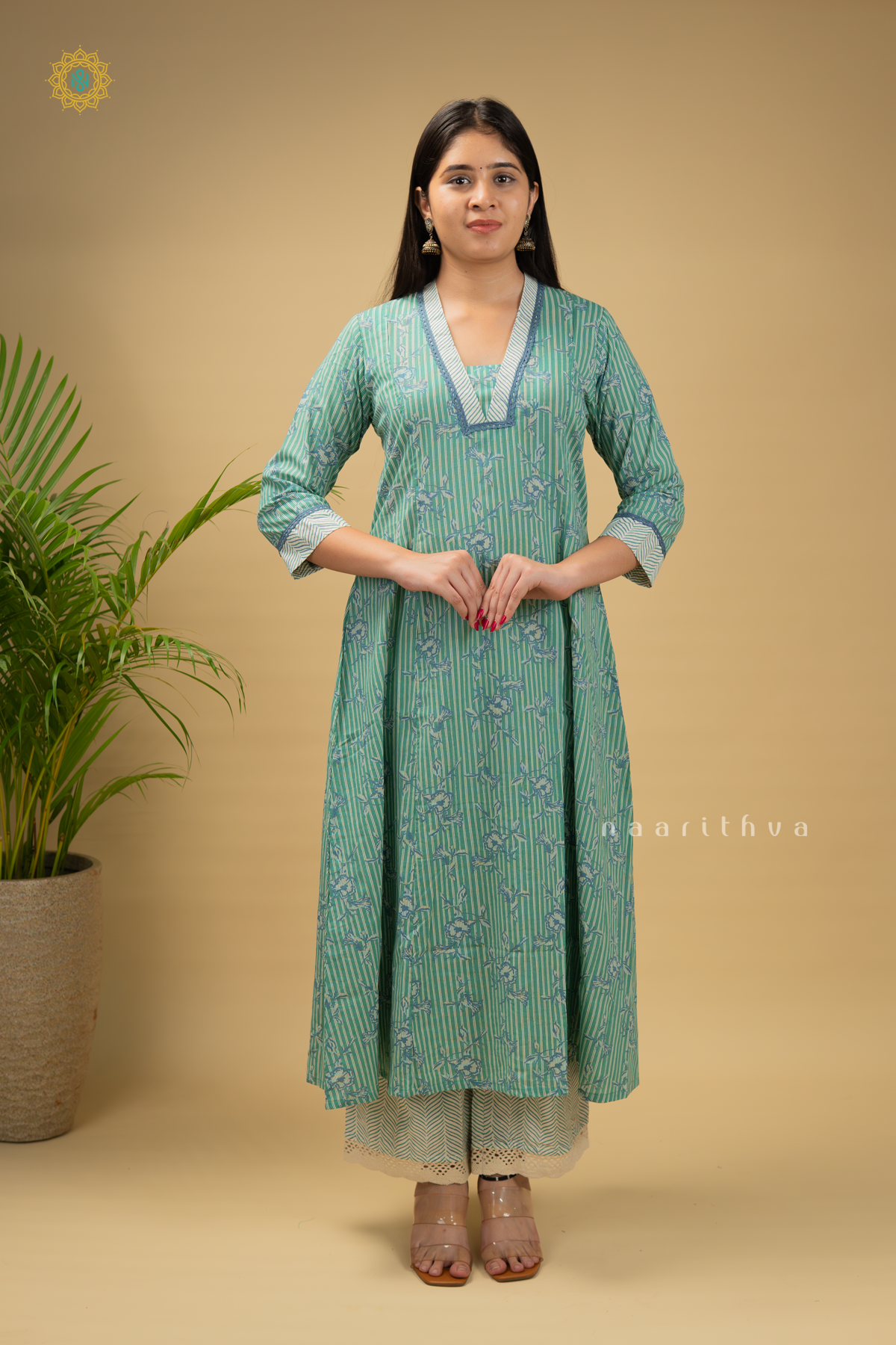 GREEN - COTTON 2PC SALWAR SUIT WITH FLORAL PRINTED TOP & BOTTOM