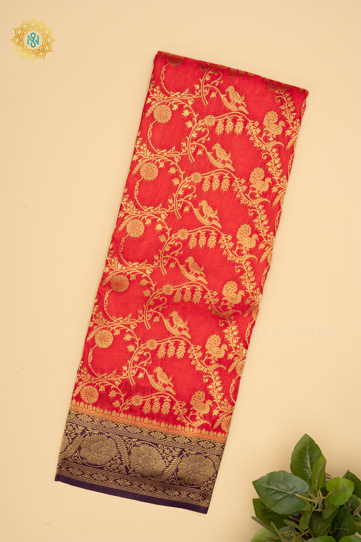 Orange With Purple Semi Crepe Georgette Saree With Brocade Body And Contrast Zari Border