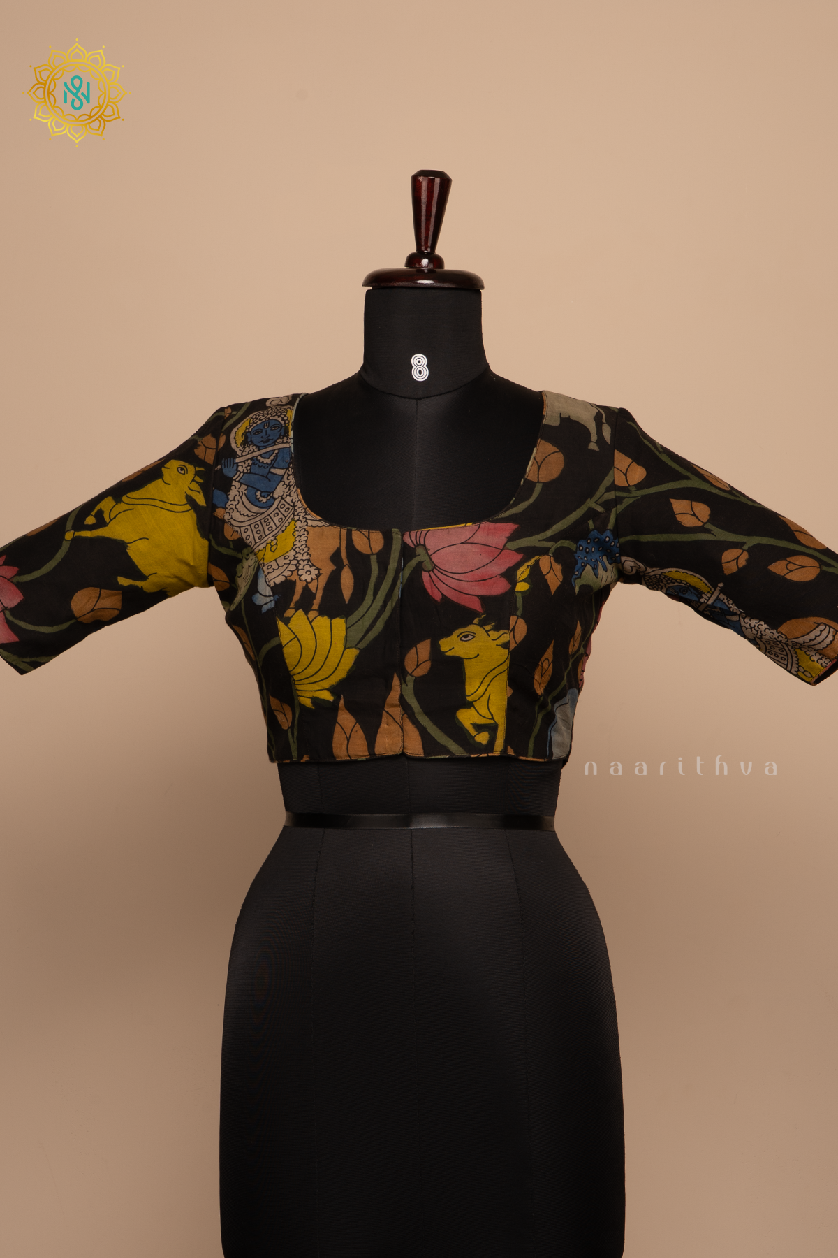 Black - Pure Silk Hand painted Pen kalamkari readymade blouse