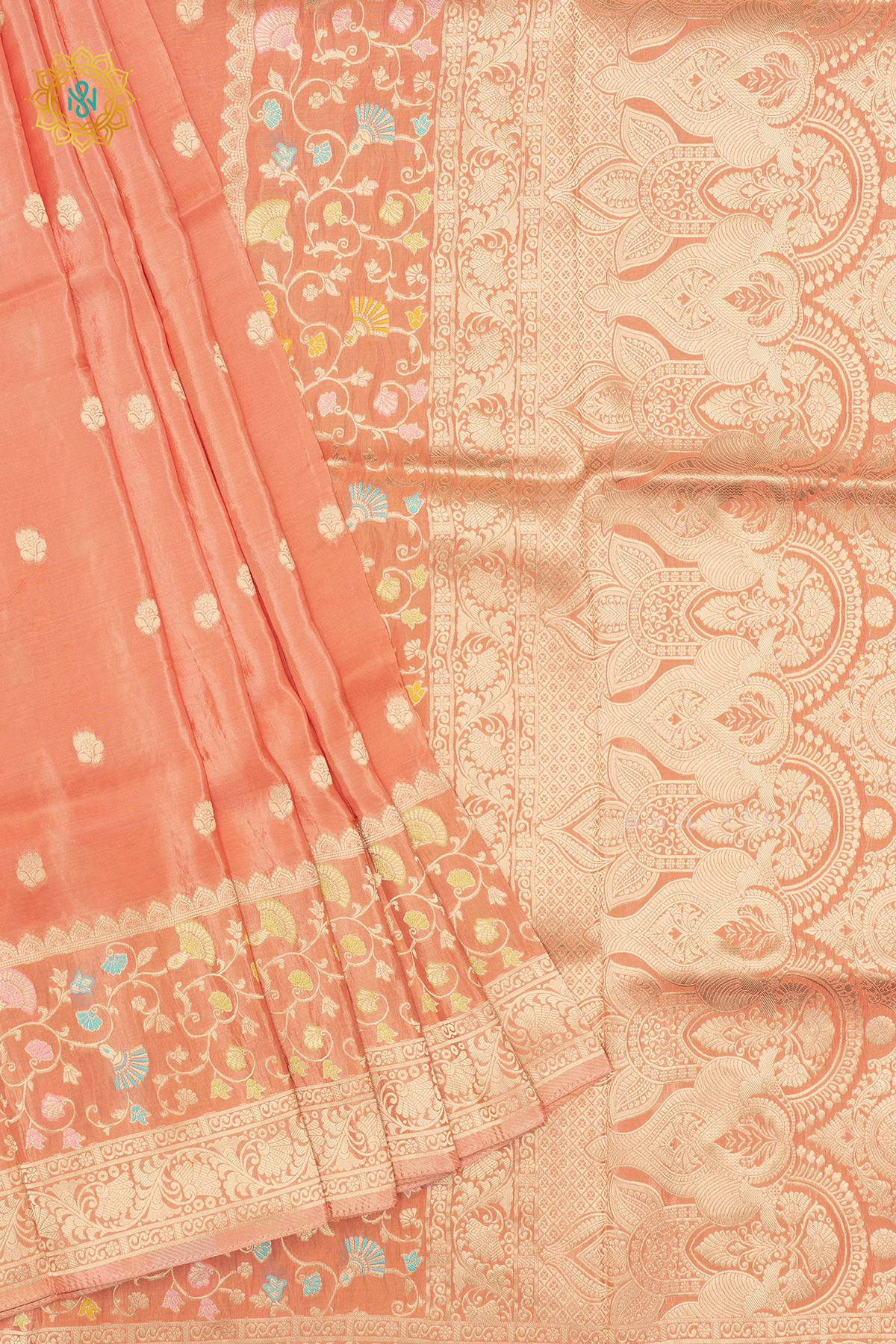 PEACH WITH ORANGE - SATIN CREPE