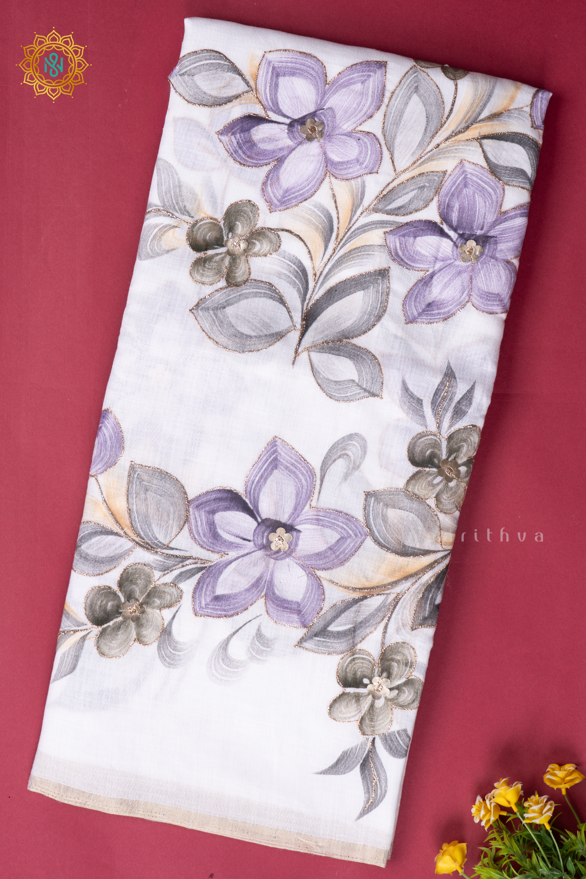 WHITE WITH PURPLE - LINEN BY COTTON