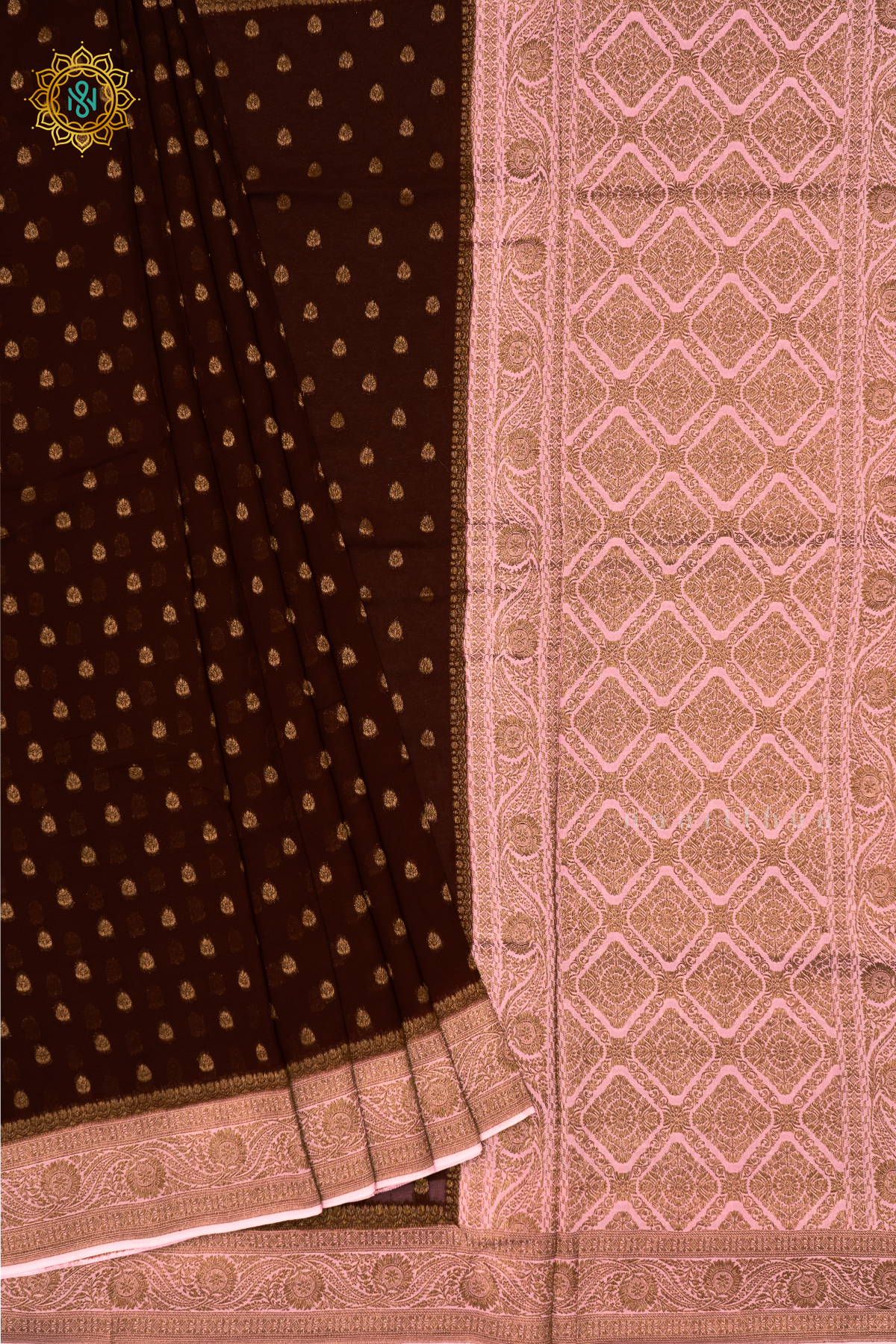 BROWN WITH LIGHT PINK - SEMI GEORGETTE