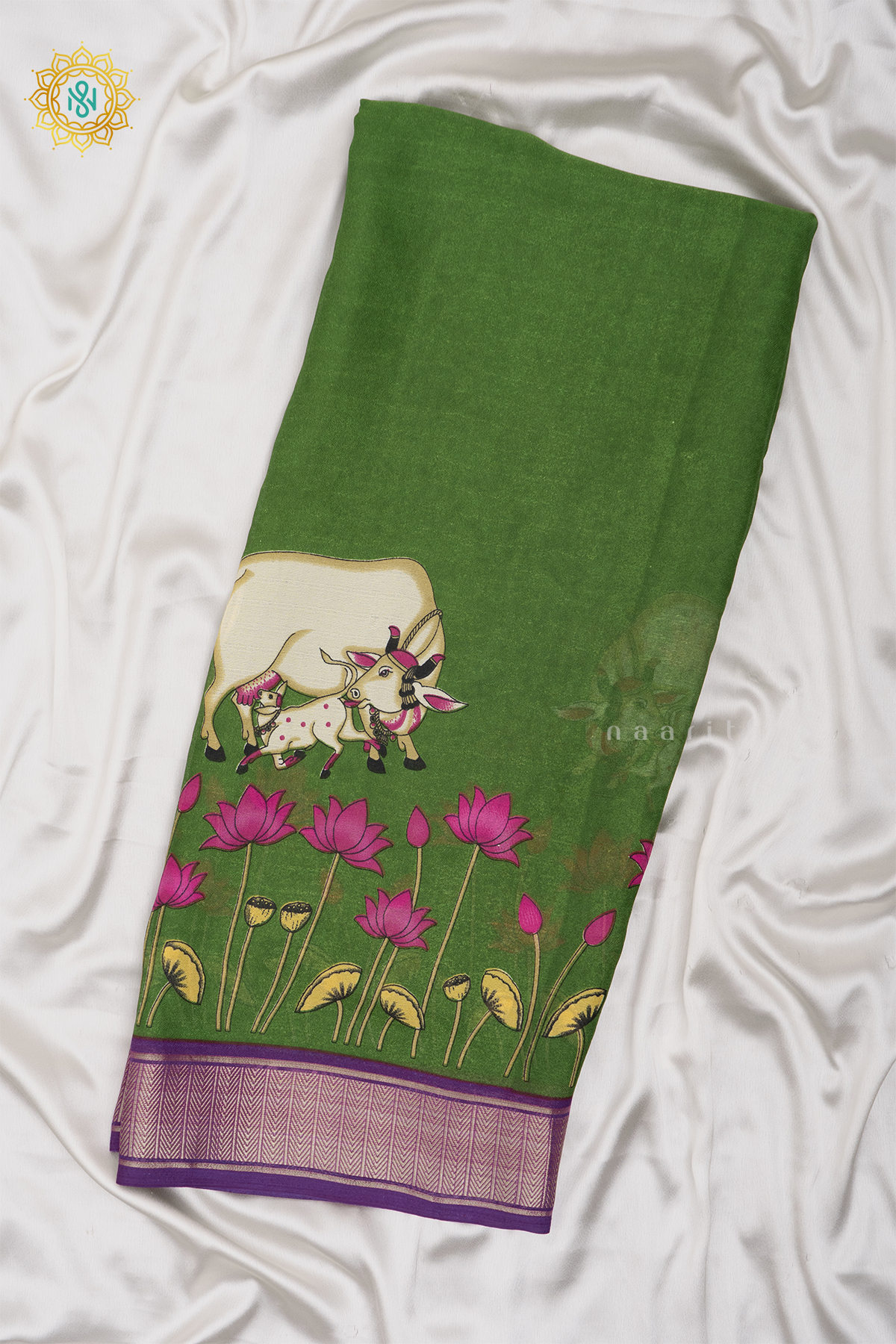 GREEN WITH PURPLE - SEMI GEORGETTE