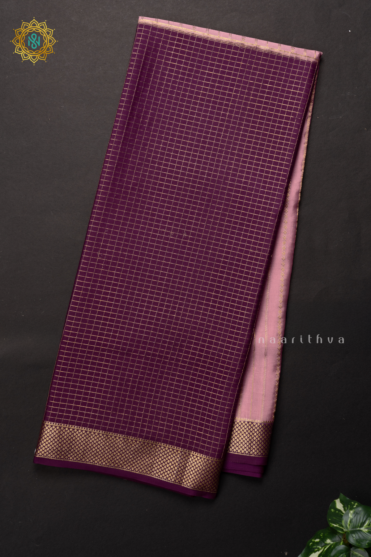 PEACHISH PINK WITH MAGENTA - PURE MYSORE CREPE SILK