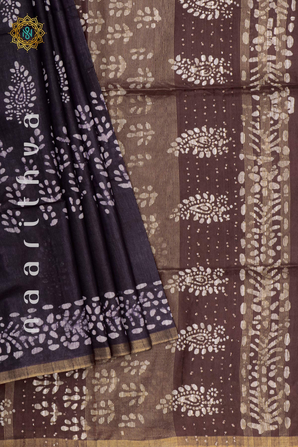NAVY BLUE WITH BROWN - SLUB COTTON