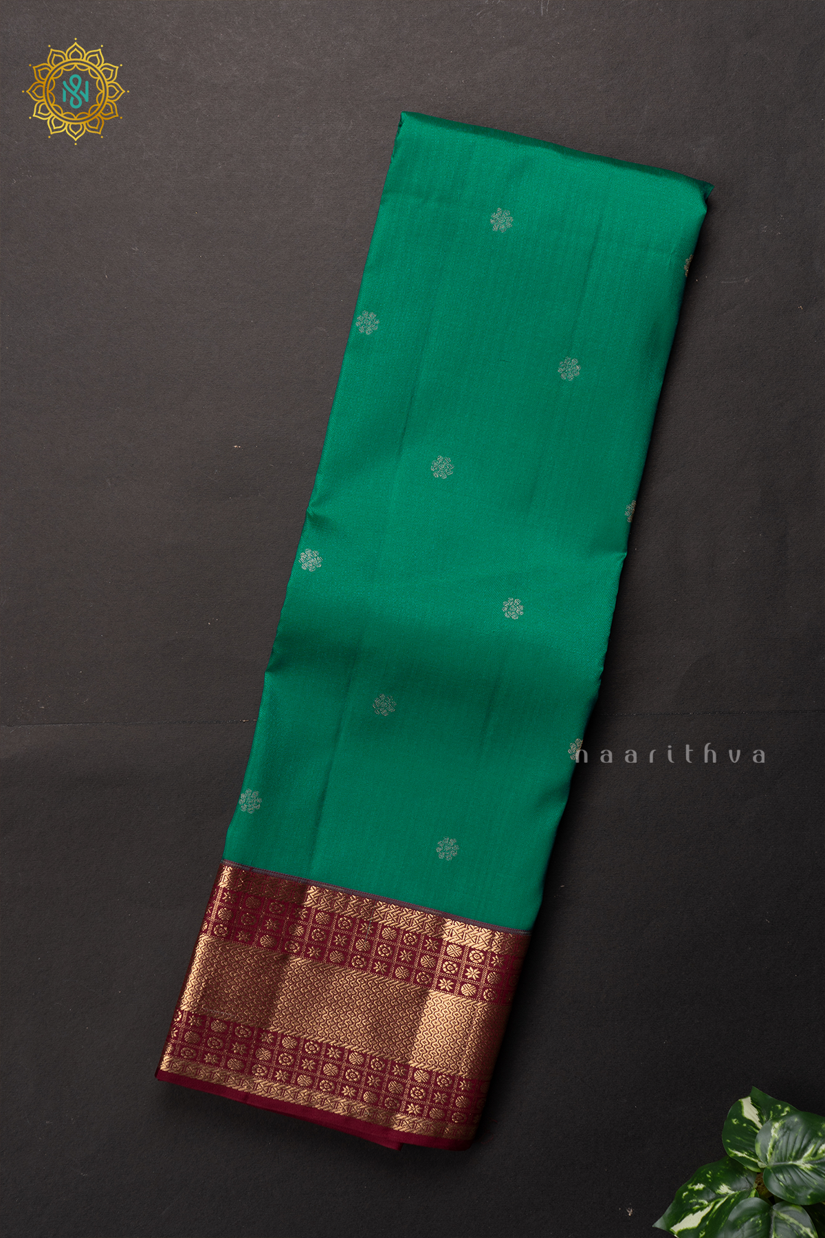 AQUA GREEN WITH MAROON - PURE KANJIVARAM SILK