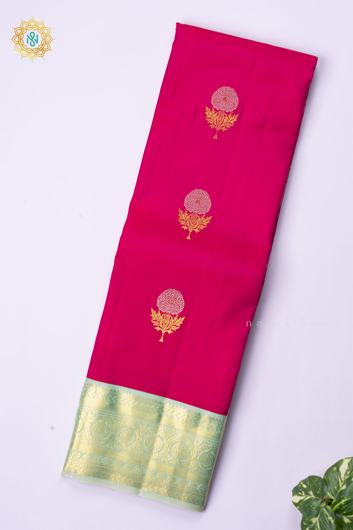 PINK WITH AQUA GREEN - PURE KANJIVARAM SILK
