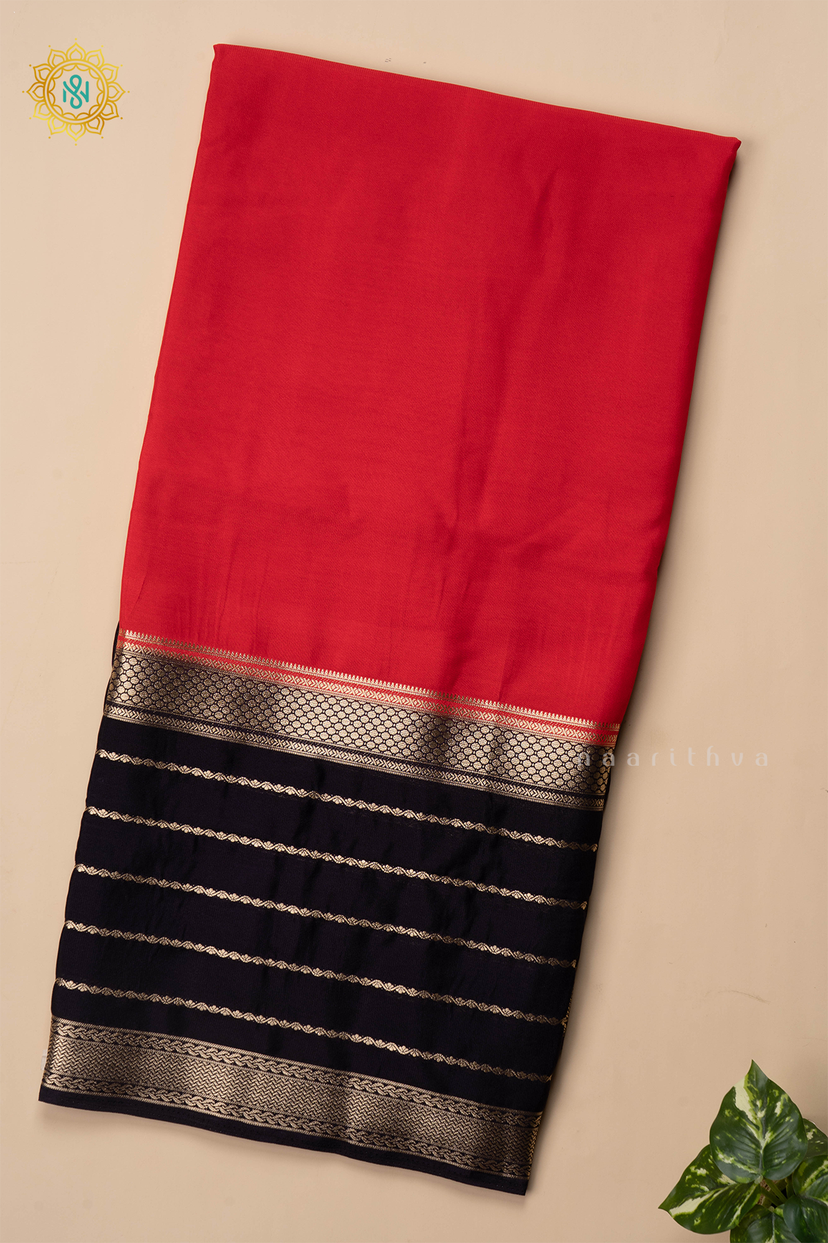 RED WITH BLACK - SEMI MYSORE CREPE SILK