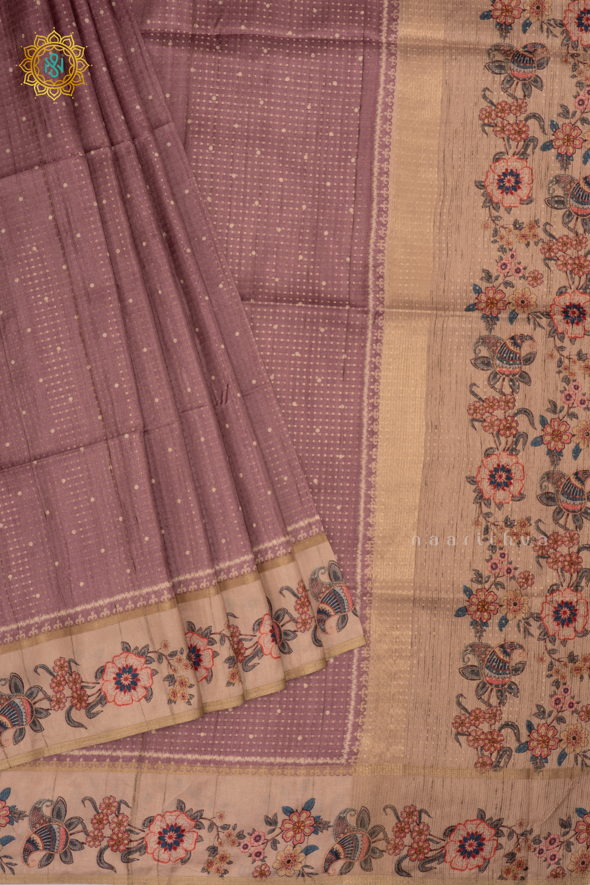 ROUGE PINK WITH BEIGE - SEMI TUSSAR SILK