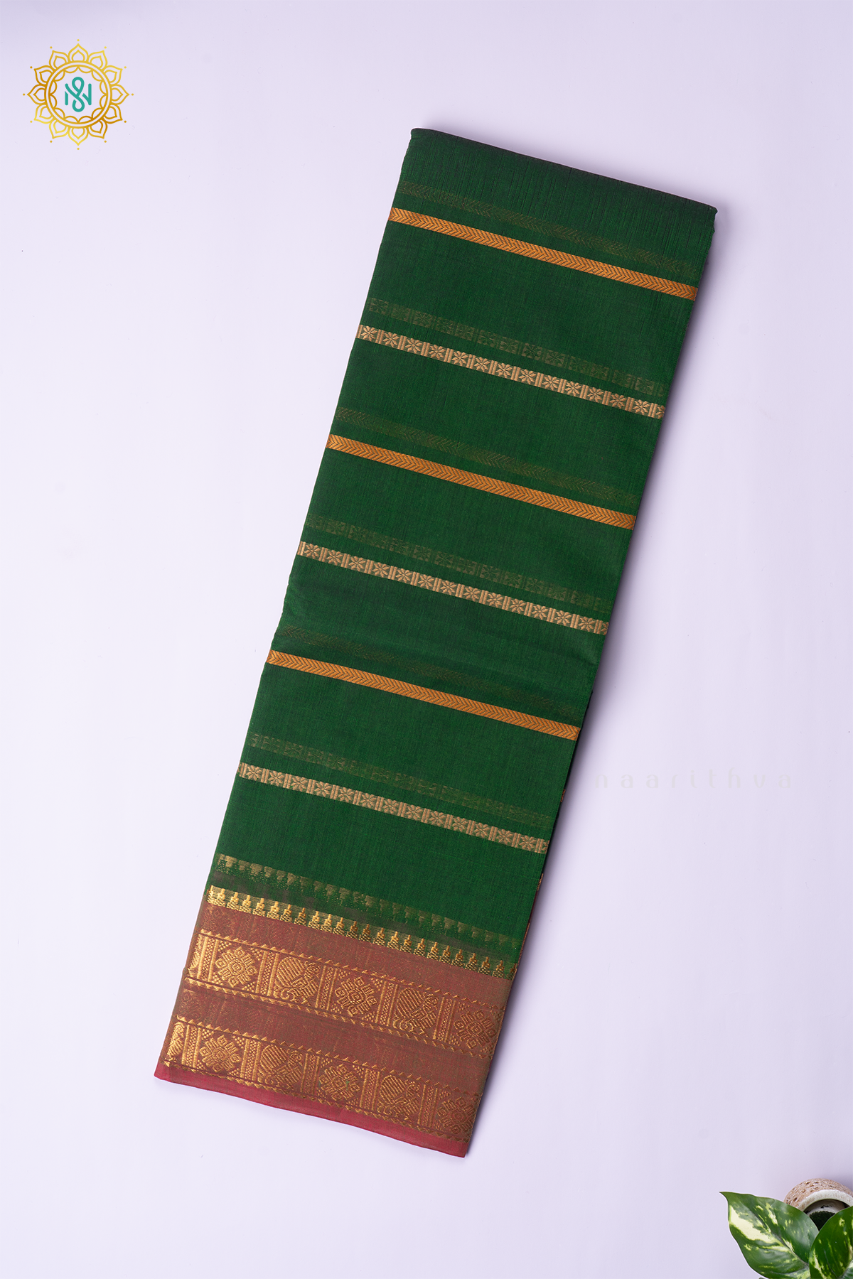 BOTTLE GREEN WITH MAROON - CHETTINAD COTTON