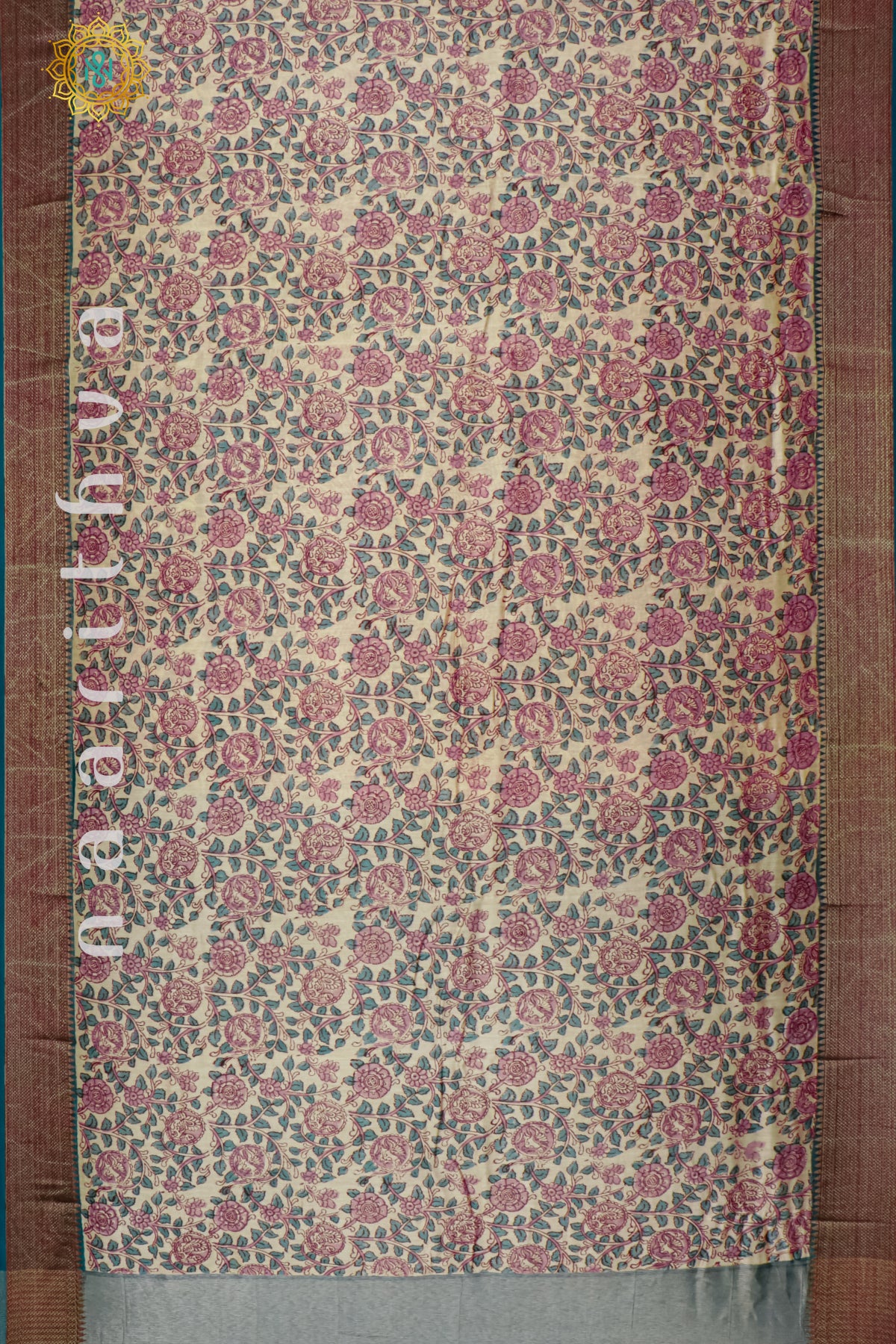 Pink With Blue Chanderi Silk Cotton With Printed Body And Zari Border