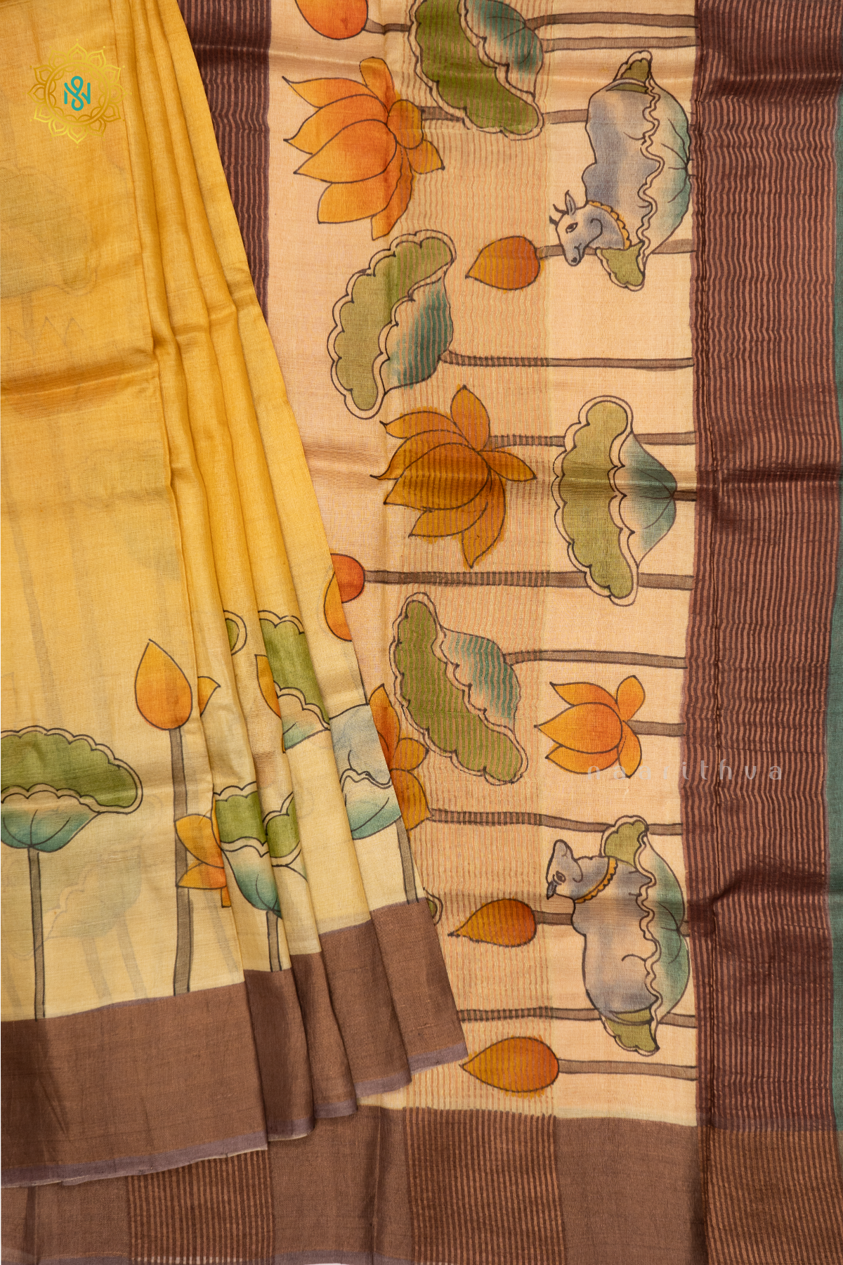 YELLOW WITH PEACH - PURE TUSSAR SILK