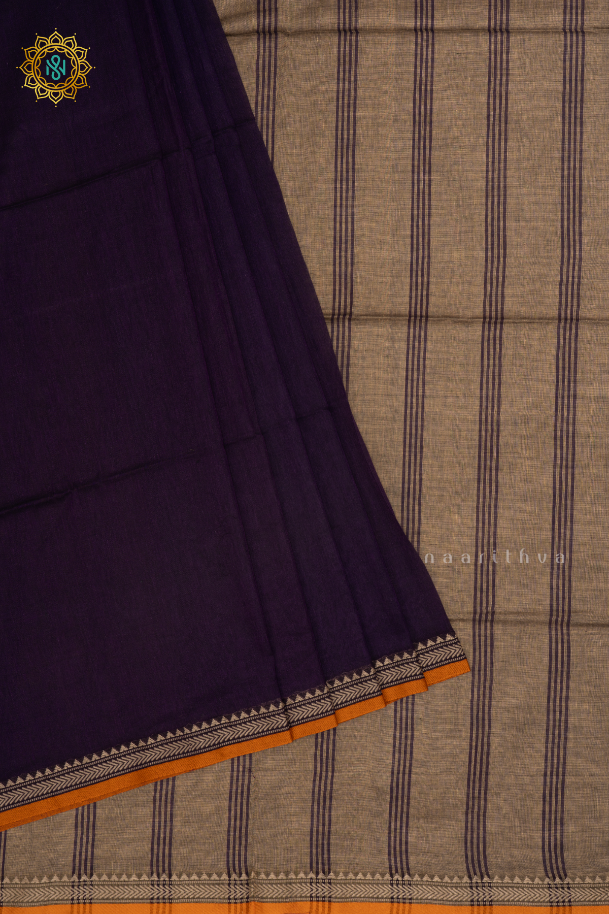 Purple With Beige Mul Cotton Plain Body With Thread Woven Border