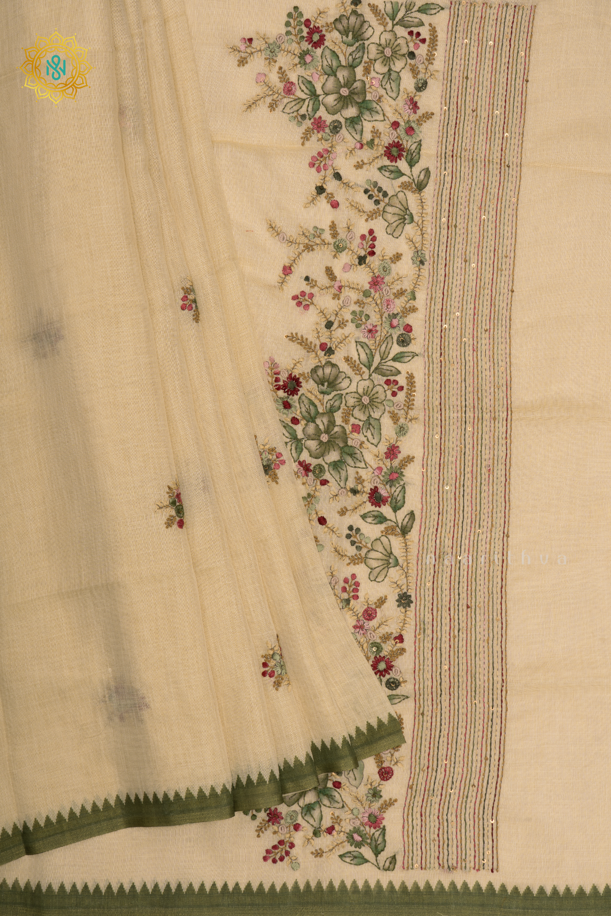 WHITE WITH GREEN - LINEN TISSUE