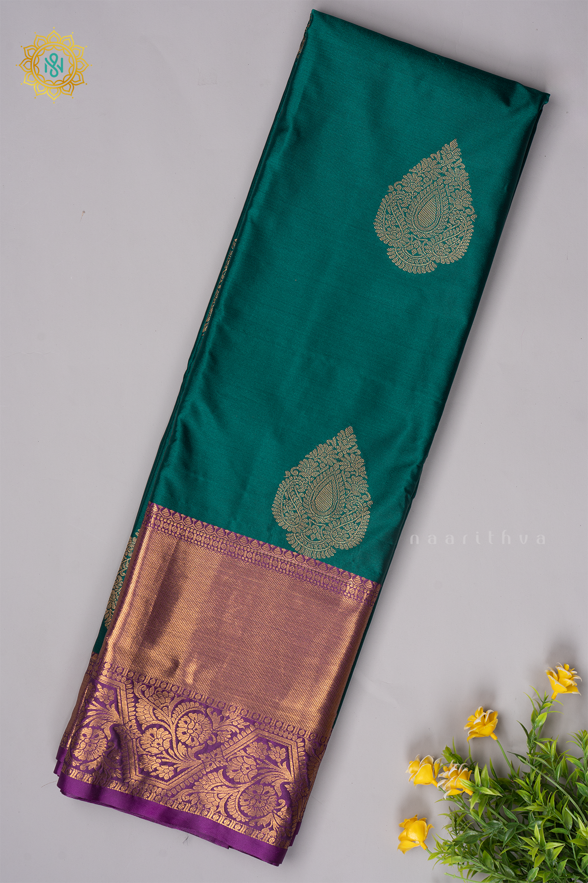 GREEN WITH PURPLE - SEMI KANCHI