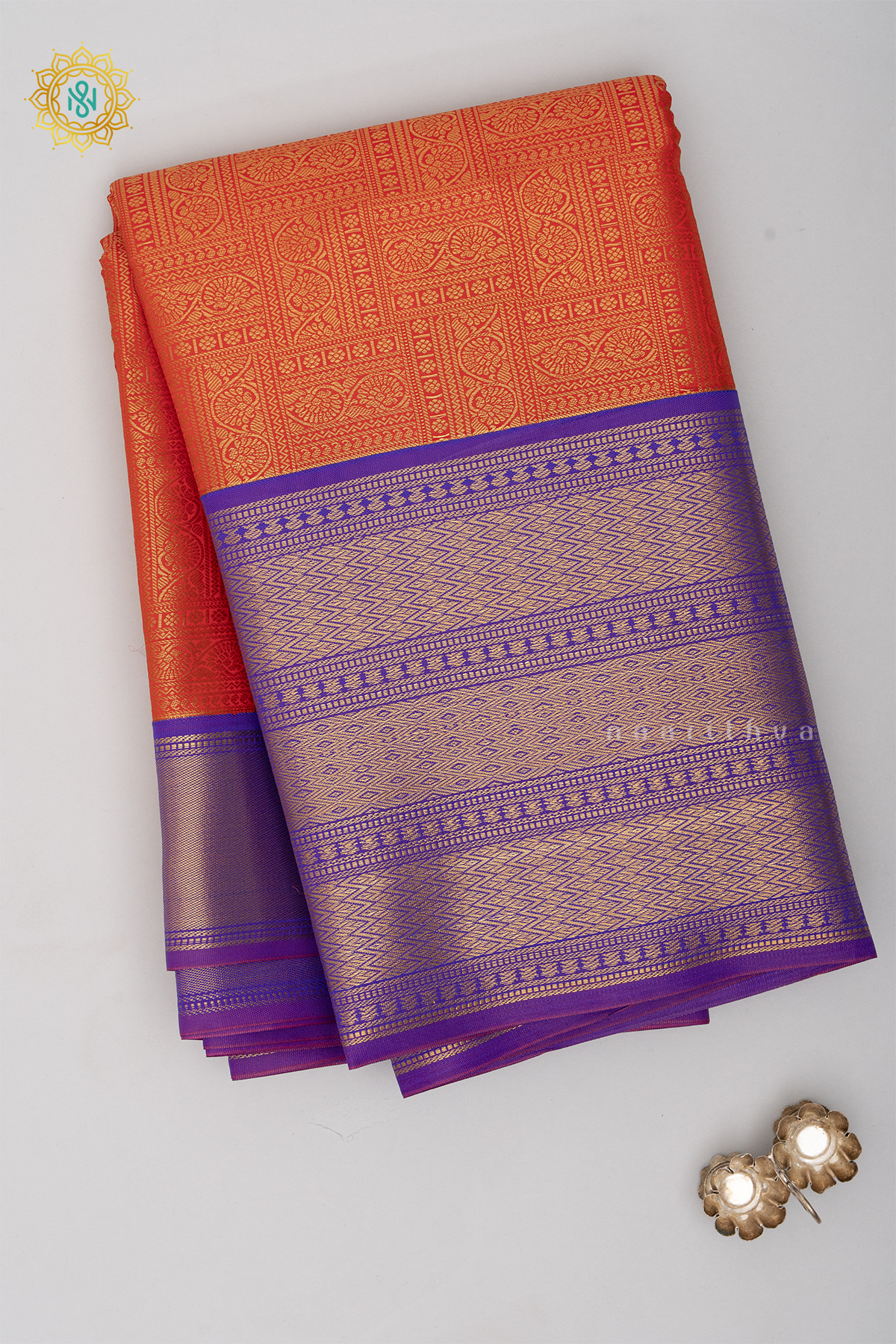 ORANGE WITH ROYAL BLUE - SEMI KANCHI