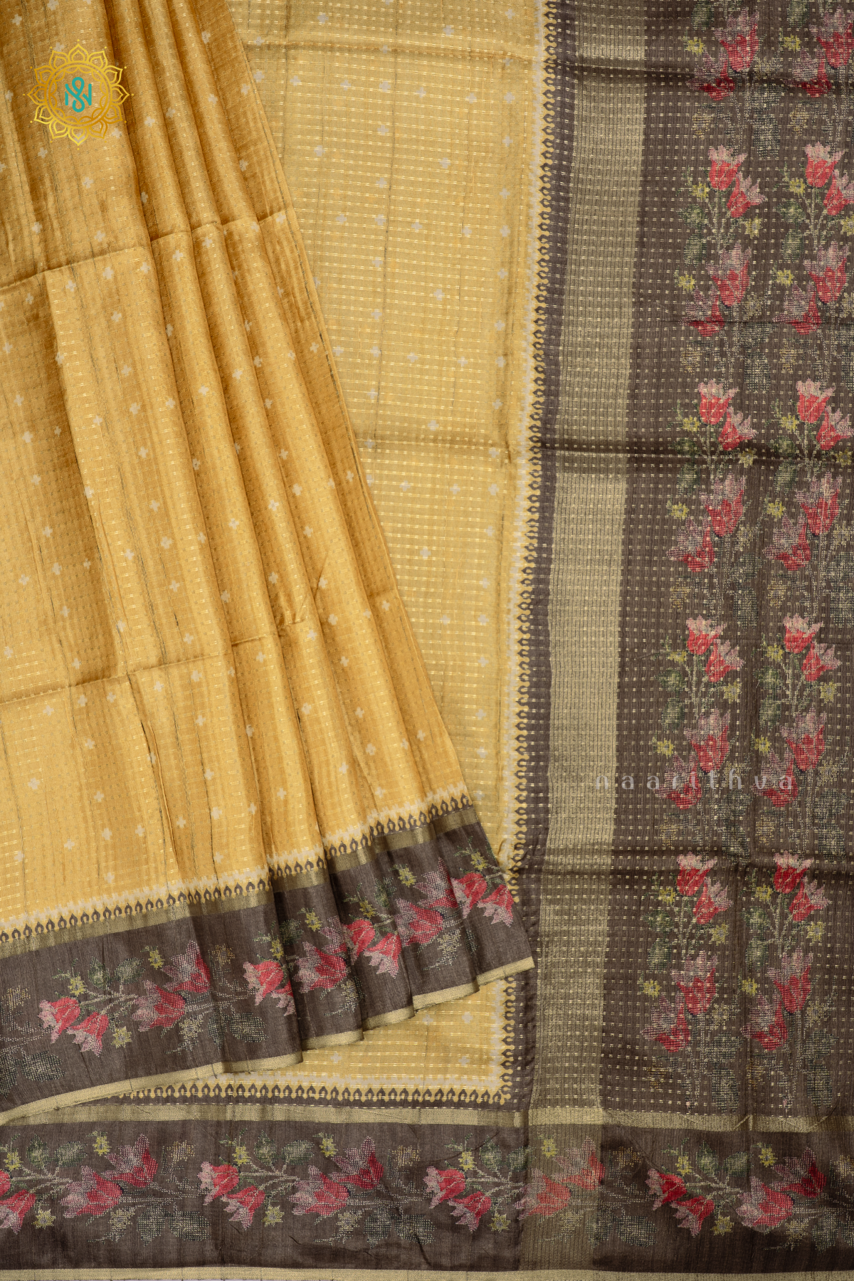 YELLOW WITH GREY - SEMI TUSSAR SILK