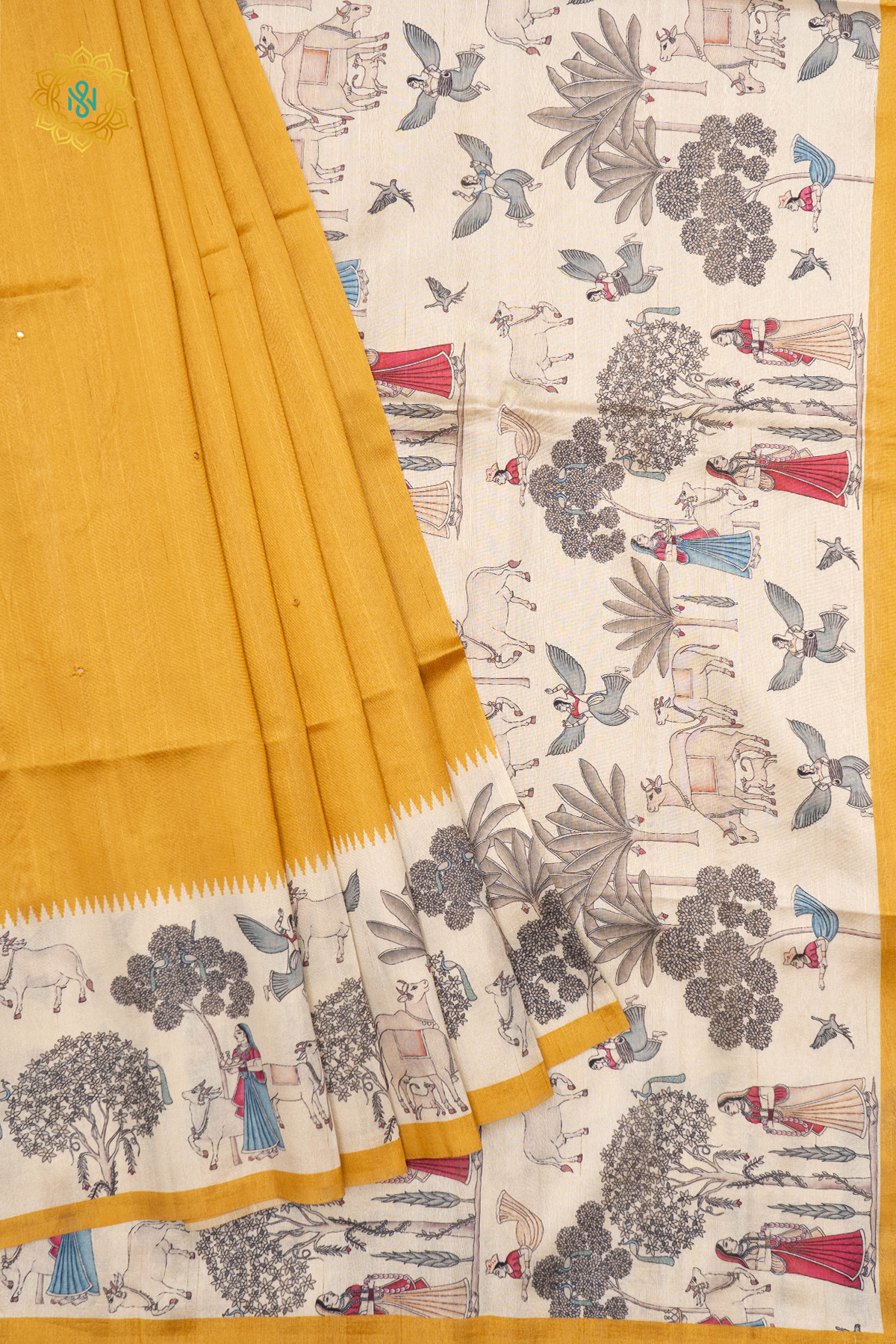 YELLOW WITH WHITE - SEMI TUSSAR SILK