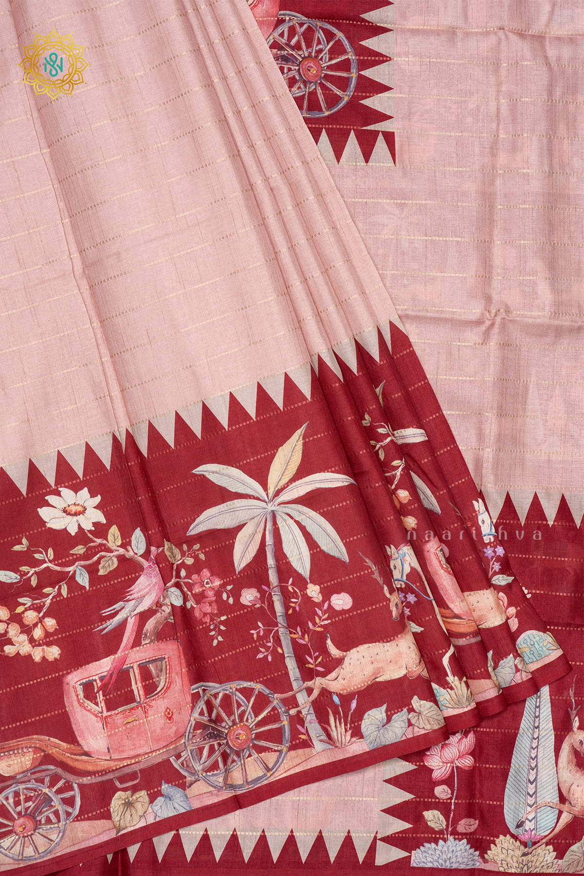 PEACH WITH MAROON - SEMI TUSSAR