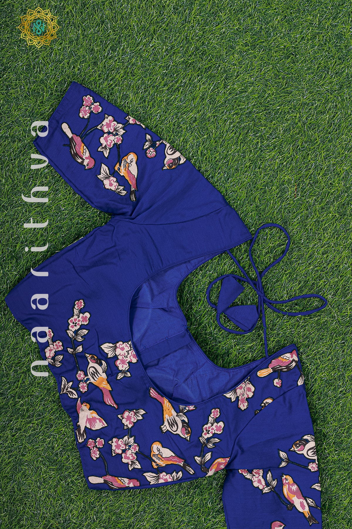 BLUE - READYMADE COTTON SILK WITH APPLIQUE WORK BLOUSE