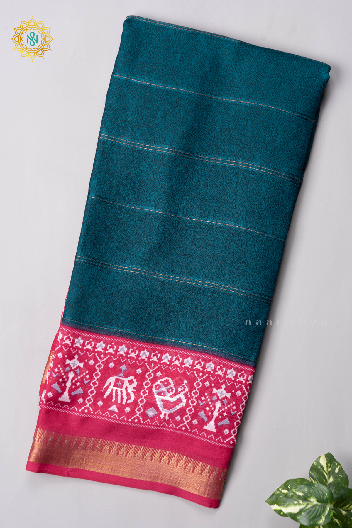 PEACOCK GREEN WITH PINK - SEMI GEORGETTE