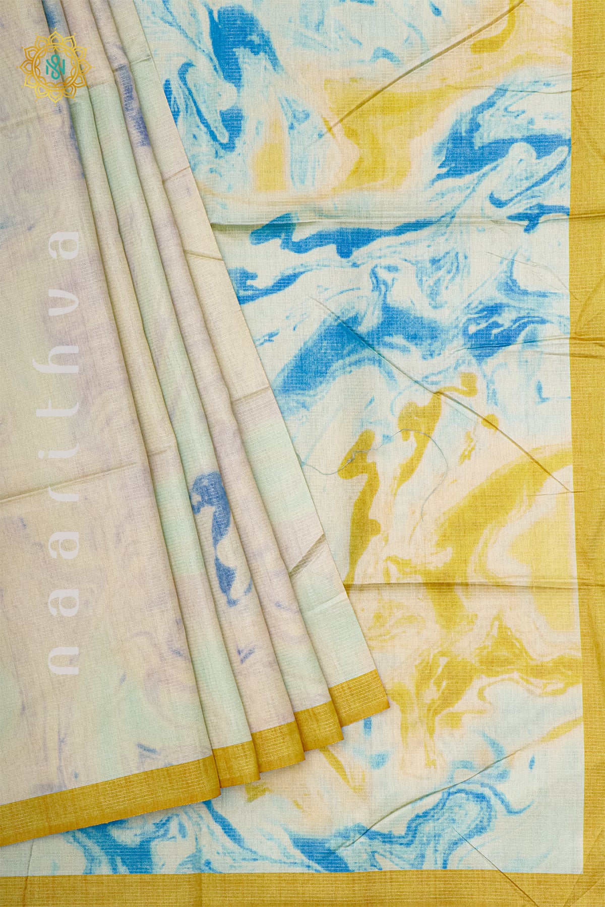 OFF WHITE WITH YELLOW - SEMI TUSSAR SILK