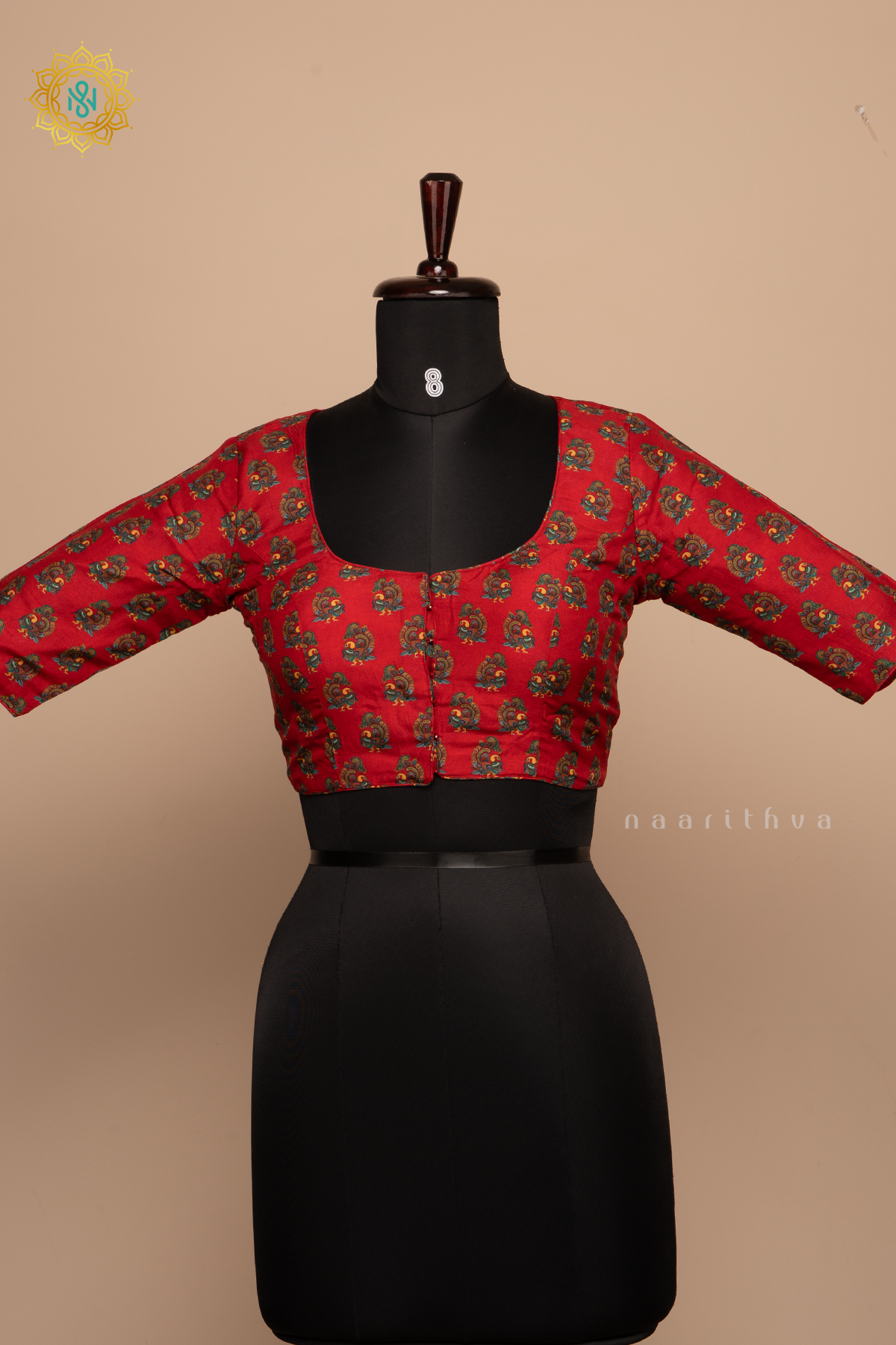 Red - Dola Silk Readymade Blouse Allover Prints On the Body