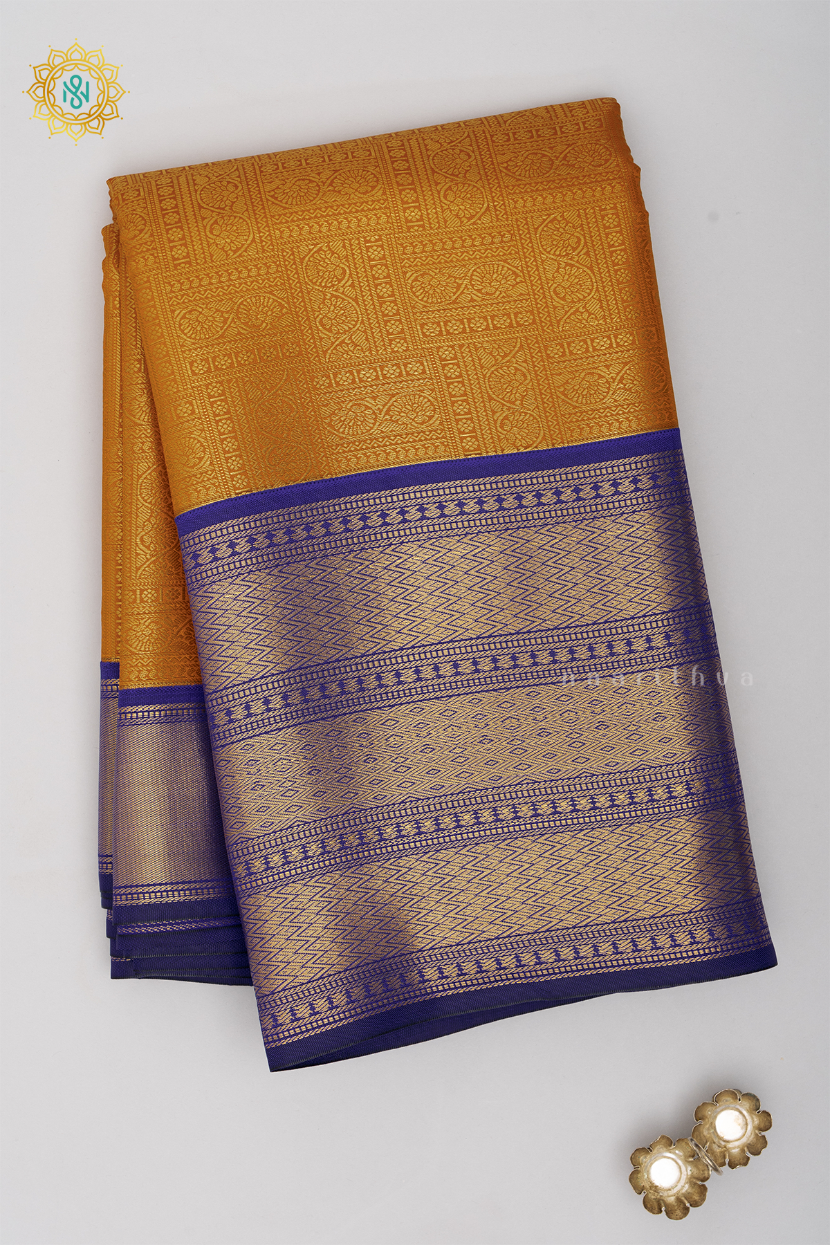 MANGO YELLOW WITH ROYAL BLUE - SEMI KANCHI