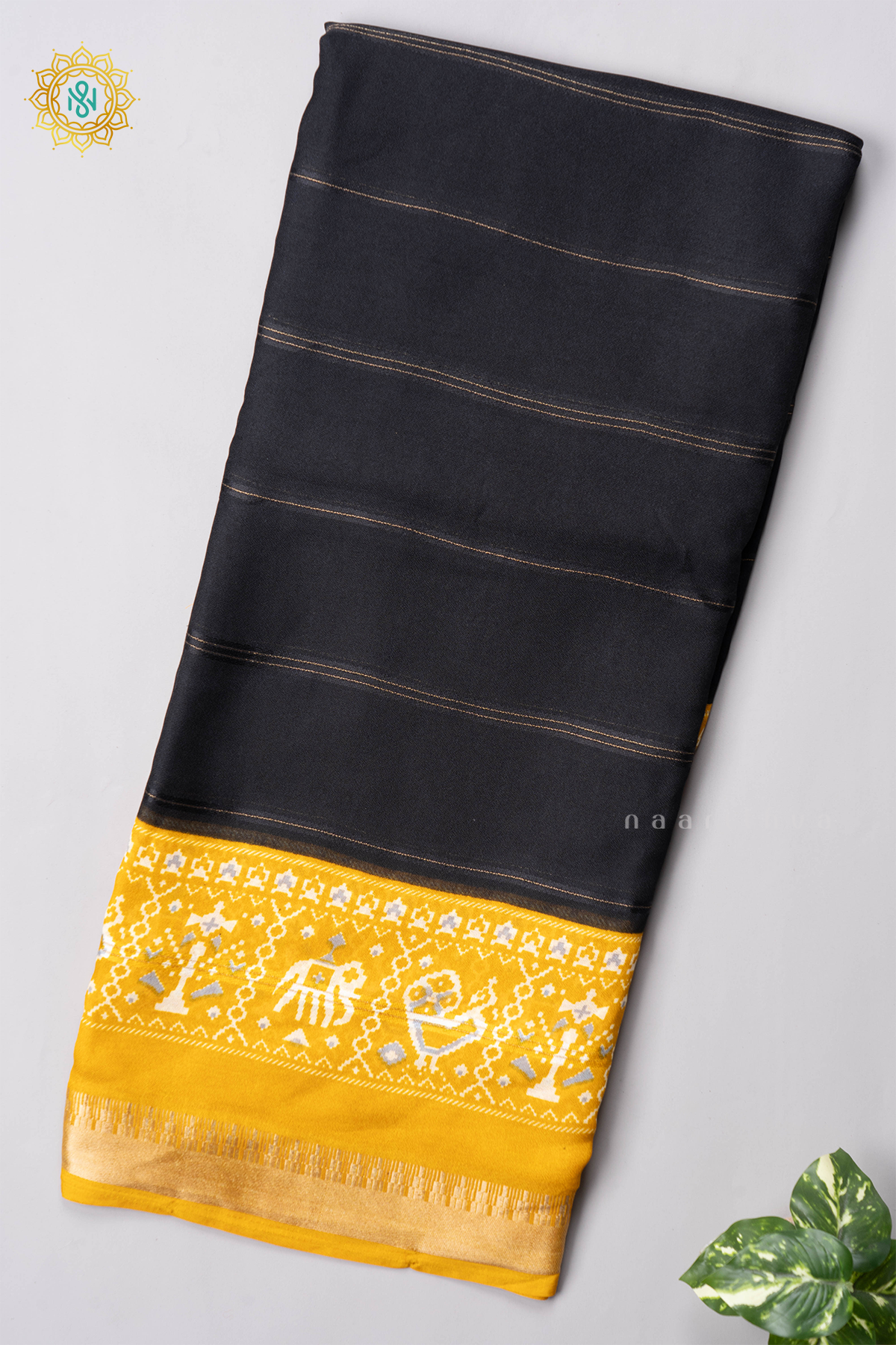 BLACK WITH YELLOW - SEMI GEORGETTE