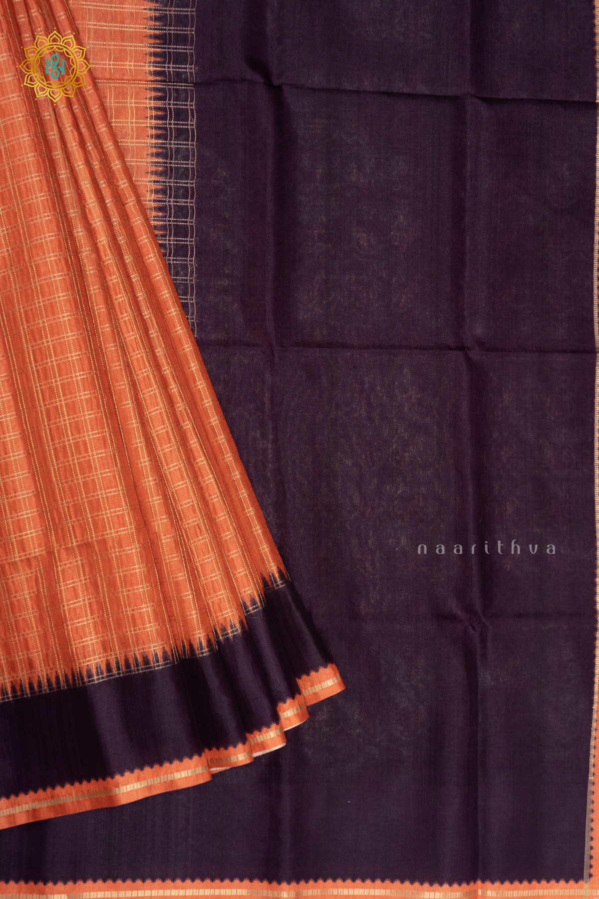 ORANGE WITH PURPLE - SEMI TUSSAR SILK