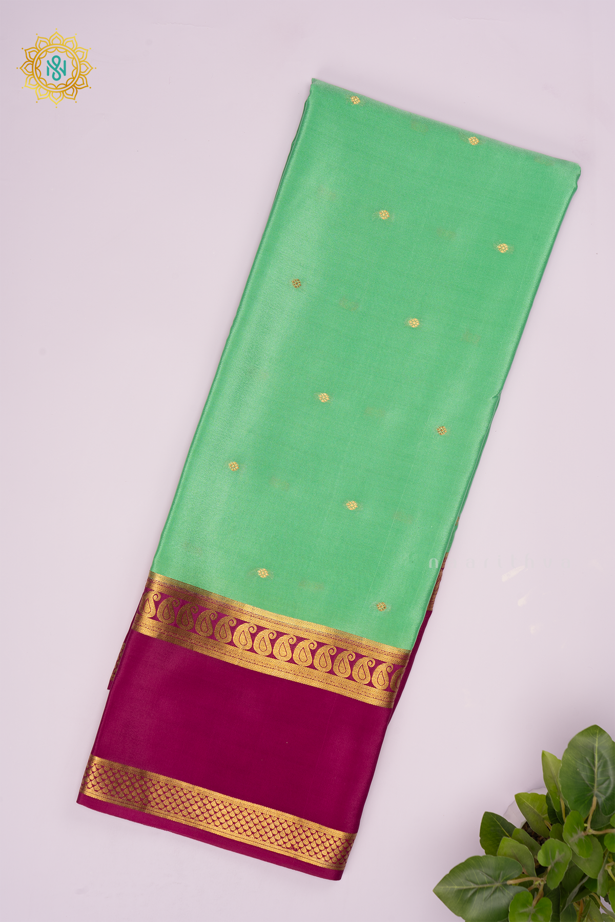 PISTA GREEN WITH RANI PINK - PURE MYSORE CREPE SILK