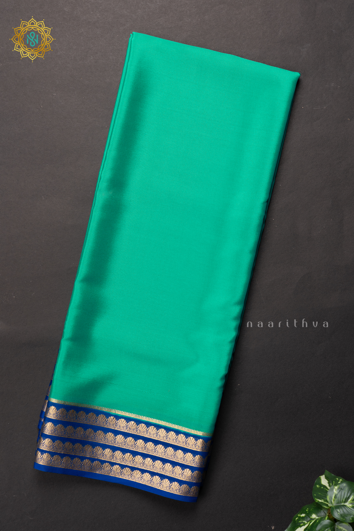 AQUA GREEN WITH BLUE - PURE MYSORE CREPE SILK