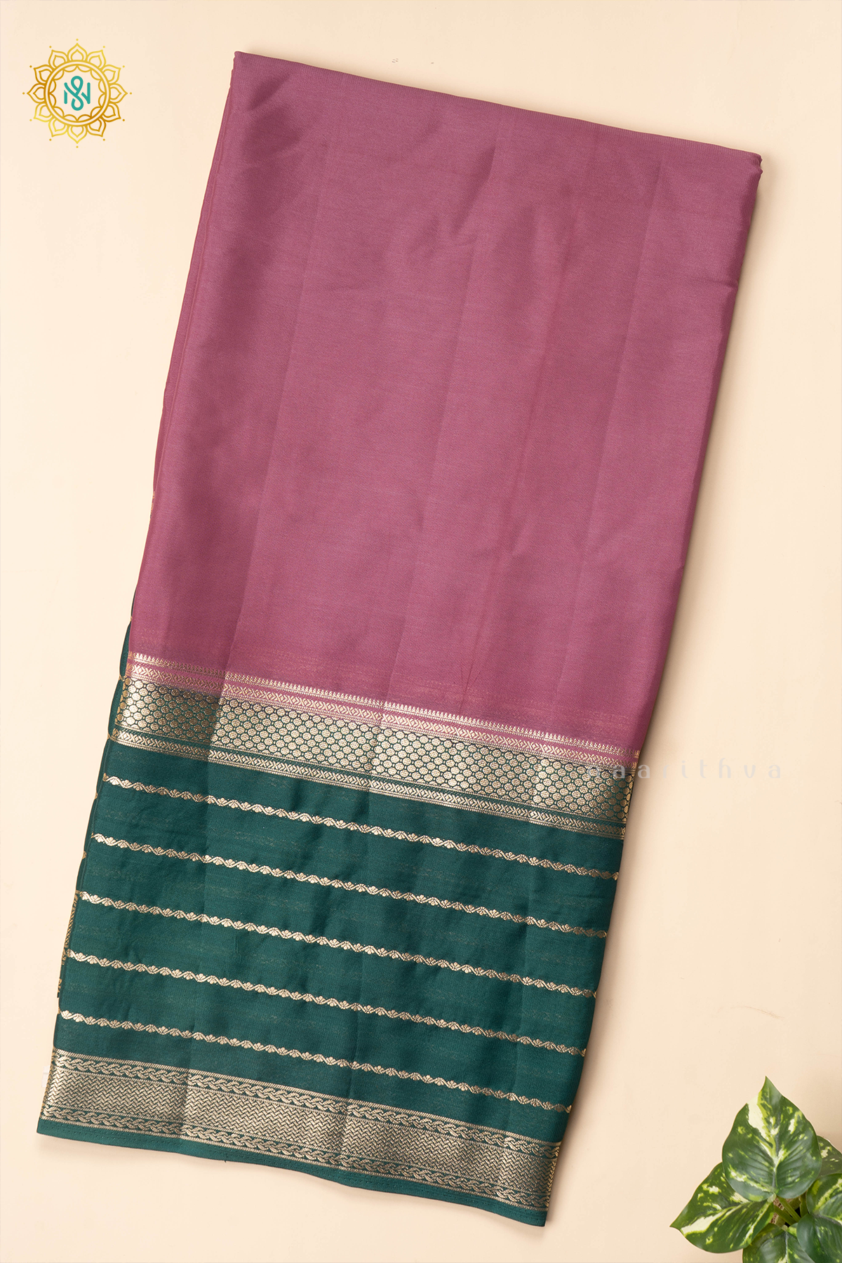 ONION PINK WITH BOTTLE GREEN - SEMI MYSORE CREPE SILK