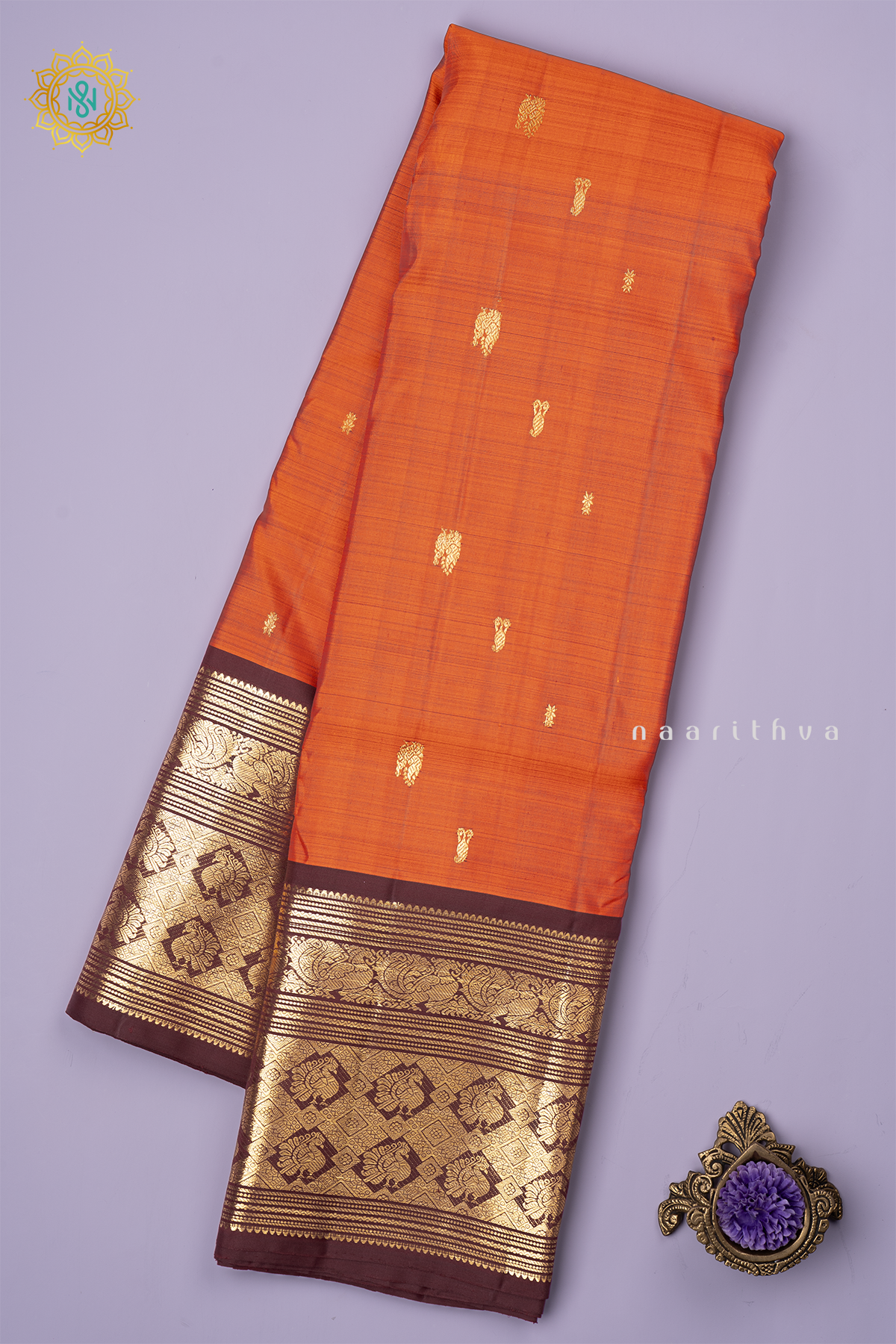 RUST ORANGE WITH BROWN - PURE KANJIVARAM SILK