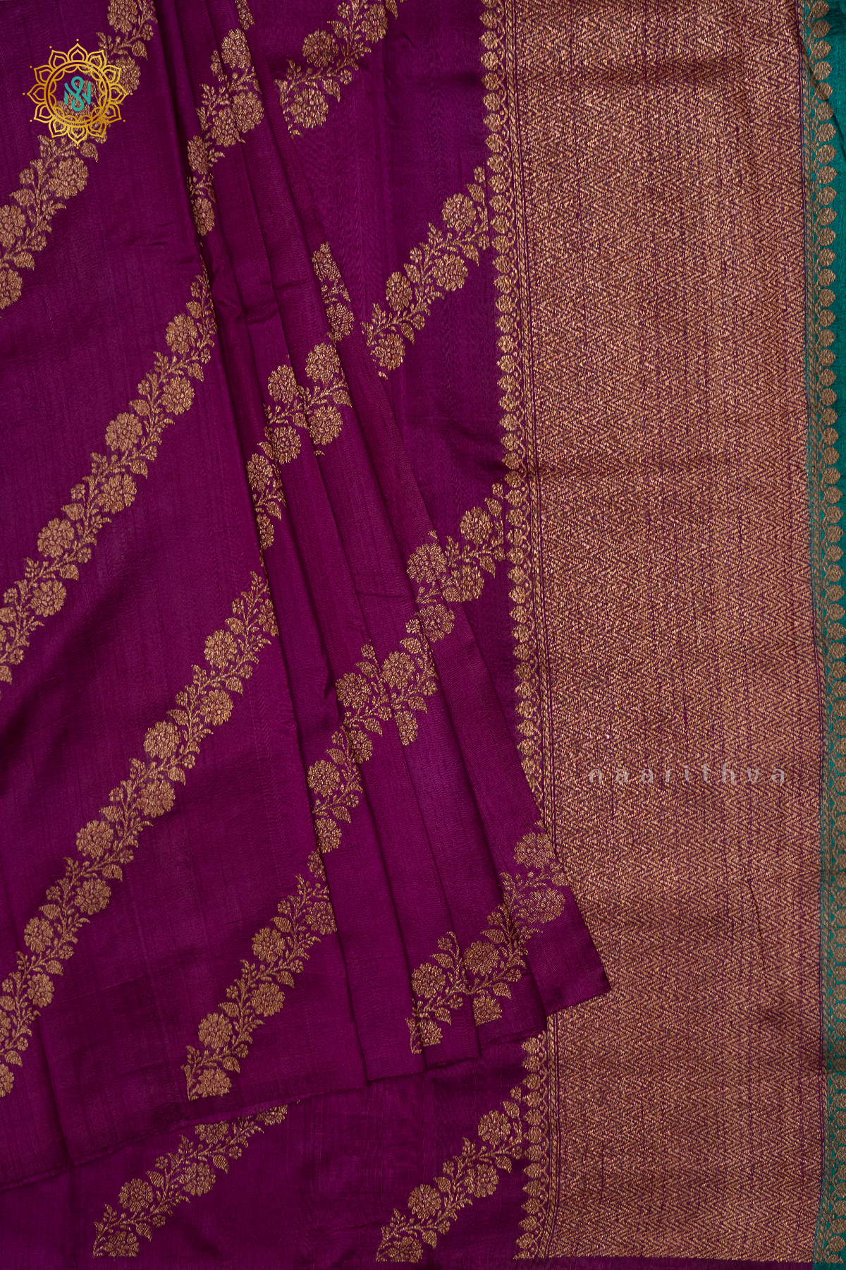 MAGENTA WITH PEACOCK GREEN - PURE BANRASI RAW SILK