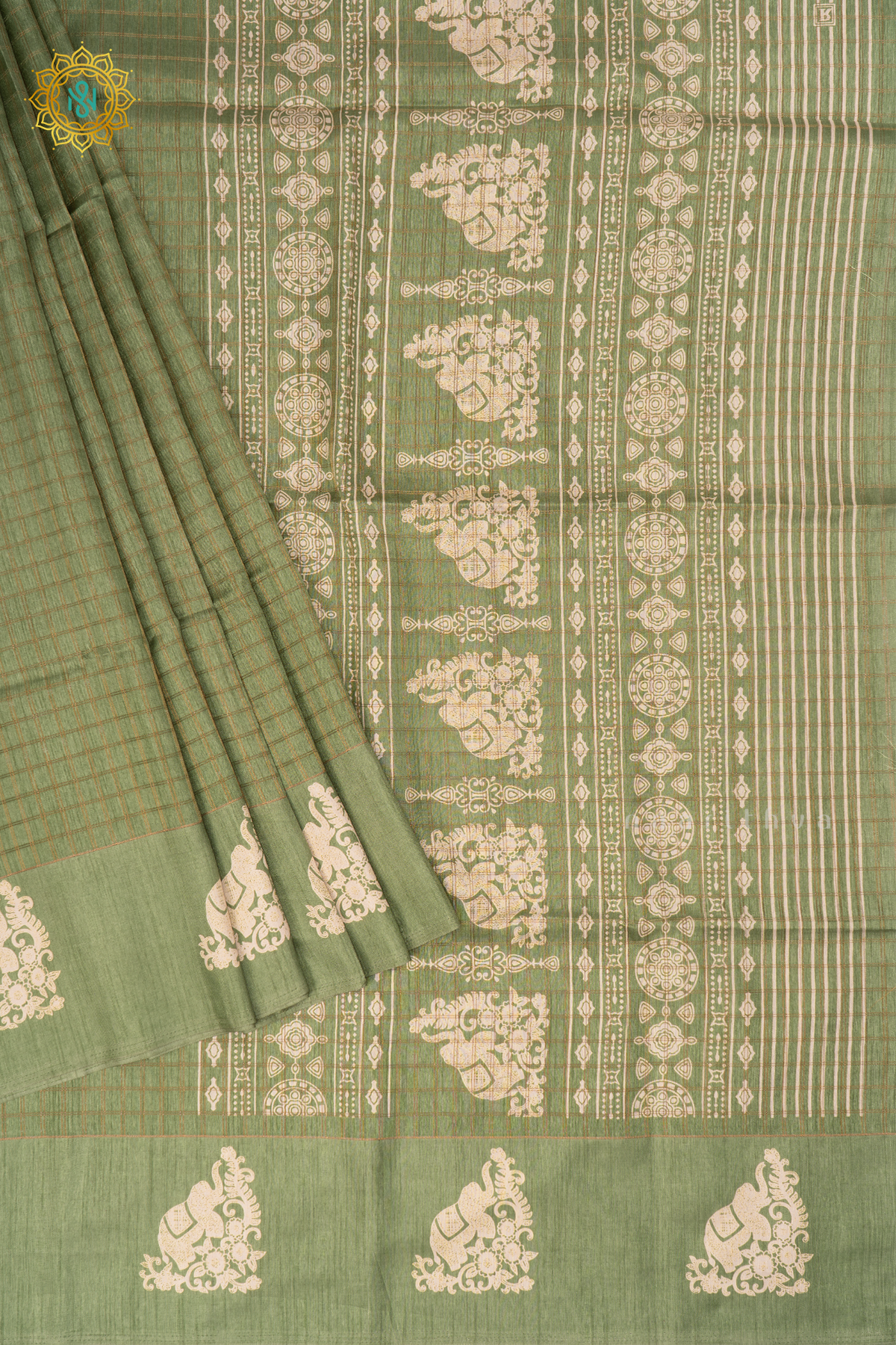 Pista Green - Dola Silk Saree Allover Zari Checks and Printed Pallu with Satin Printed Border