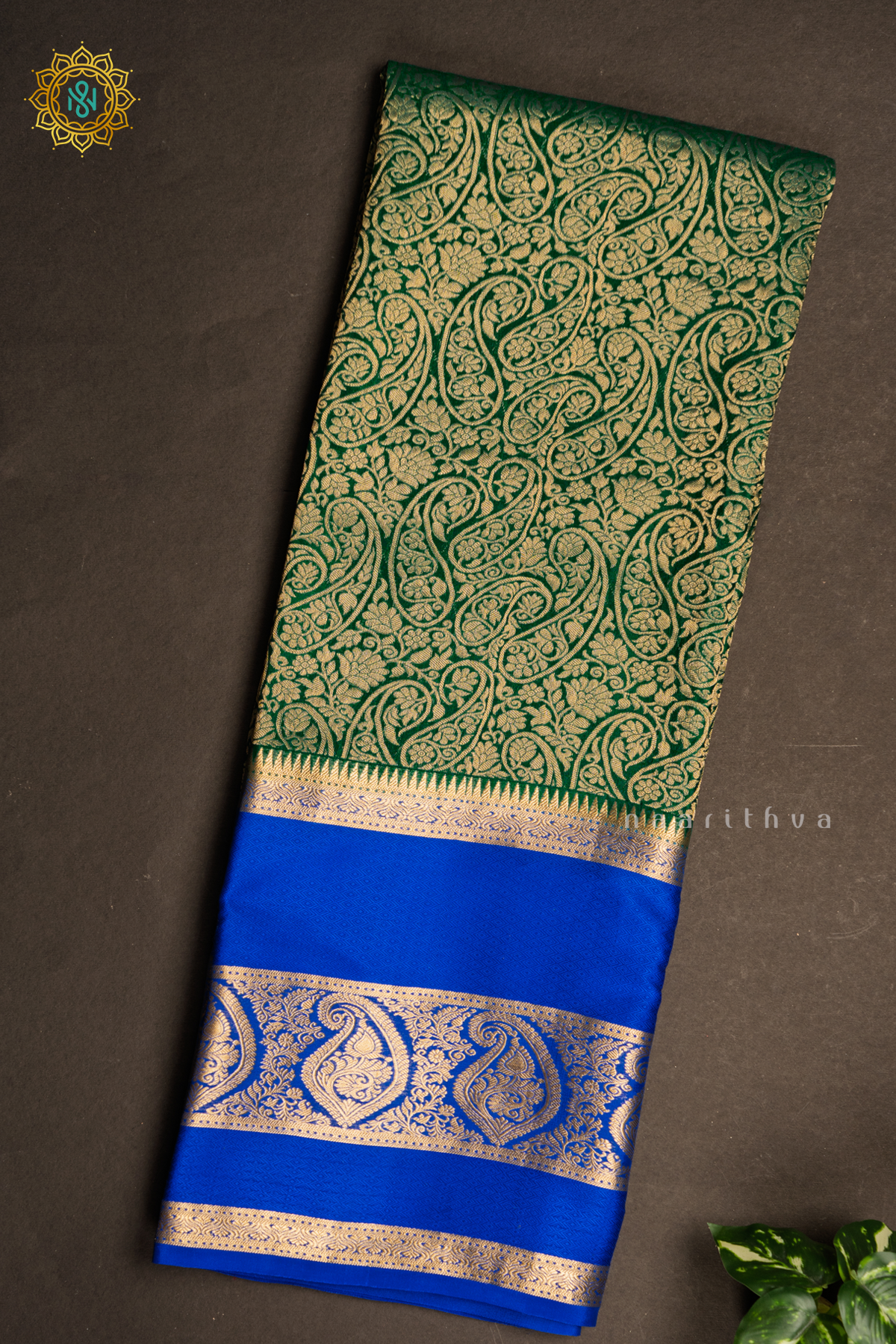 GREEN WITH BLUE - PURE MYSORE CREPE SILK