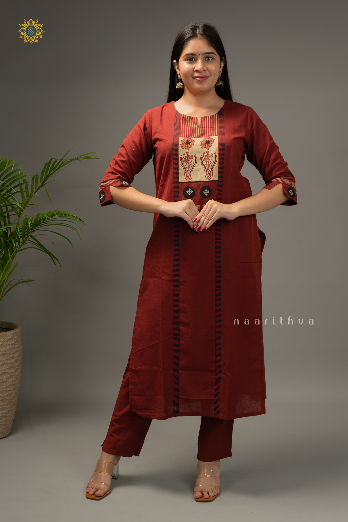 MAROON - COTTON 2PC SALWAR SUIT WITH TOP & BOTTOM