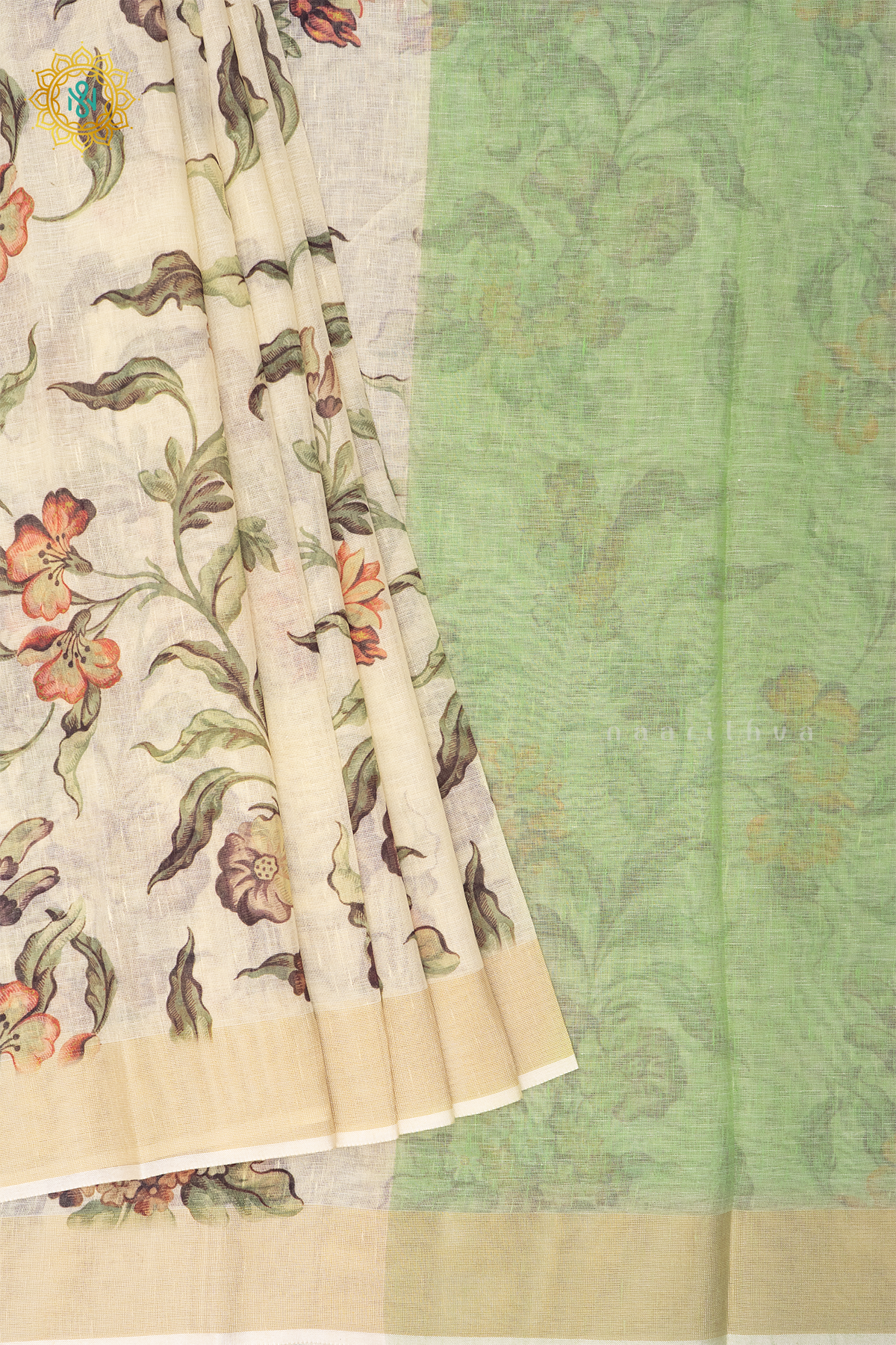 OFF WHITE WITH LIGHT GREEN - LINEN BY COTTON
