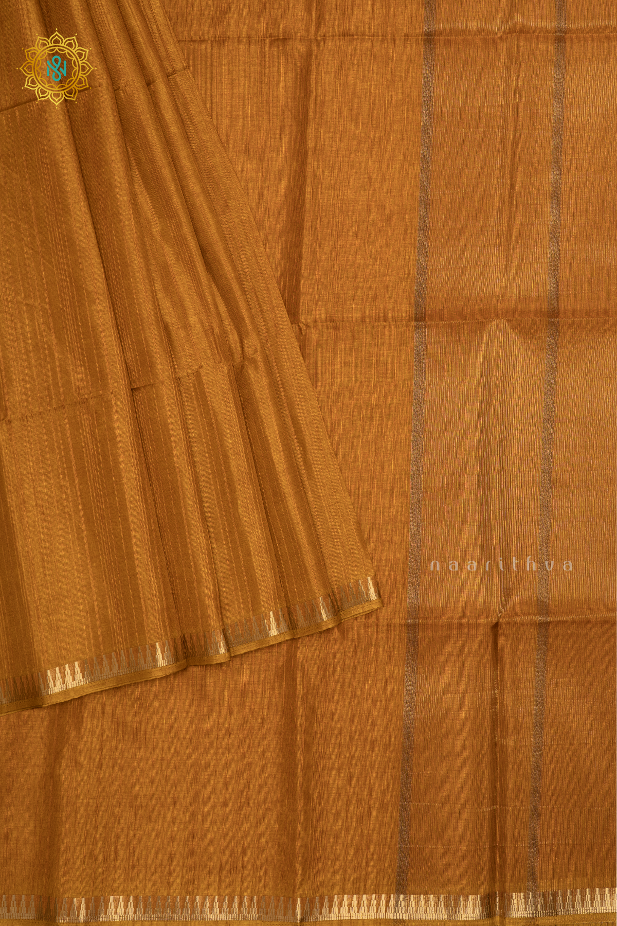 Yellow Semi Raw Silk Saree With Plain Body And Temple Zari Border