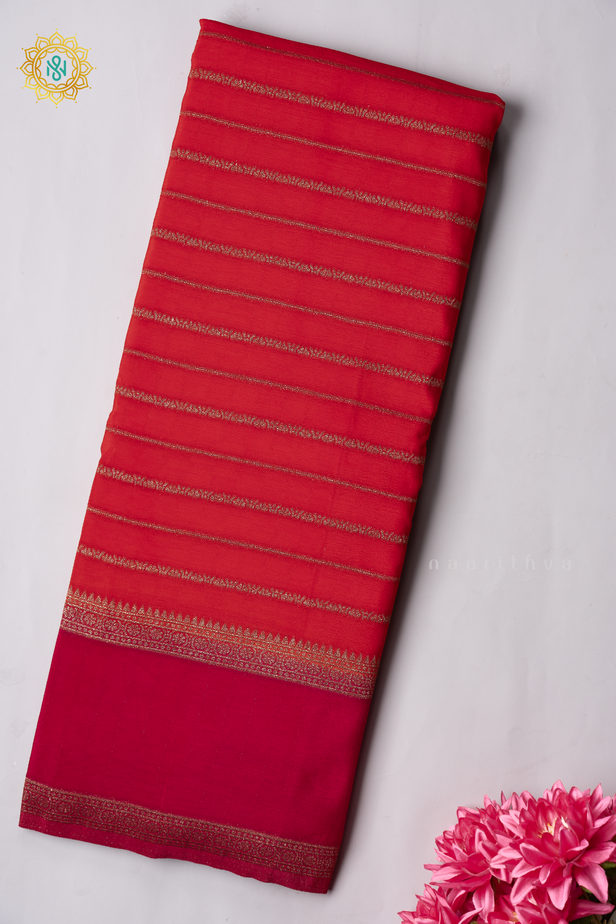 ORANGE WITH PINK - SEMI CREPE GEORGETTE