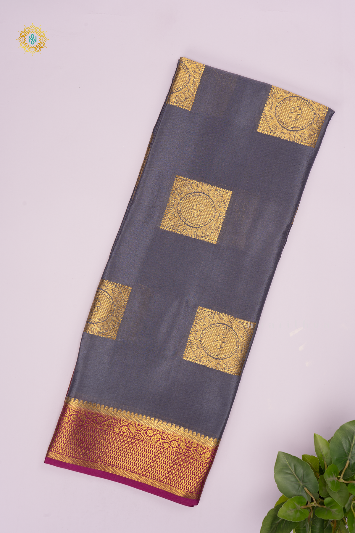 ELEPHANT GREY WITH MAGENTA - PURE MYSORE CREPE SILK