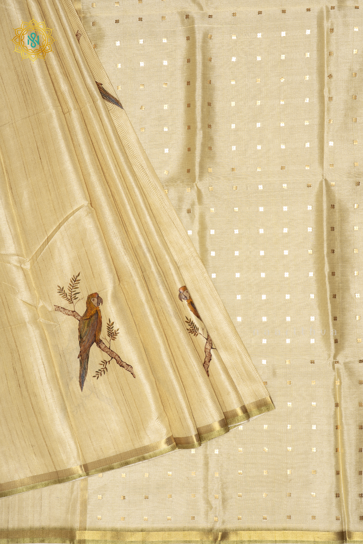 OFF WHITE WITH LIGHT GREEN - SEMI TUSSAR SILK