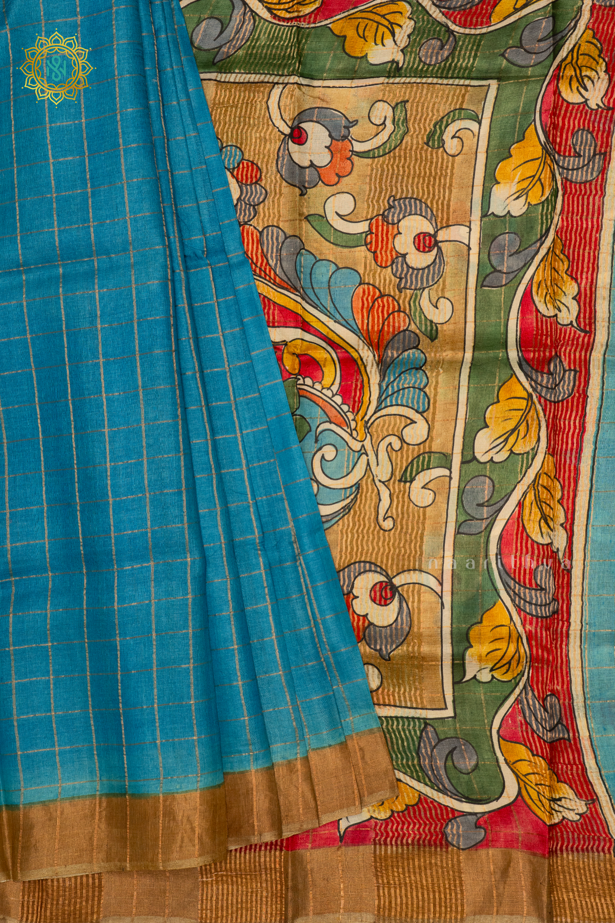 SKY BLUE WITH BEIGE - PURE TUSSAR SILK