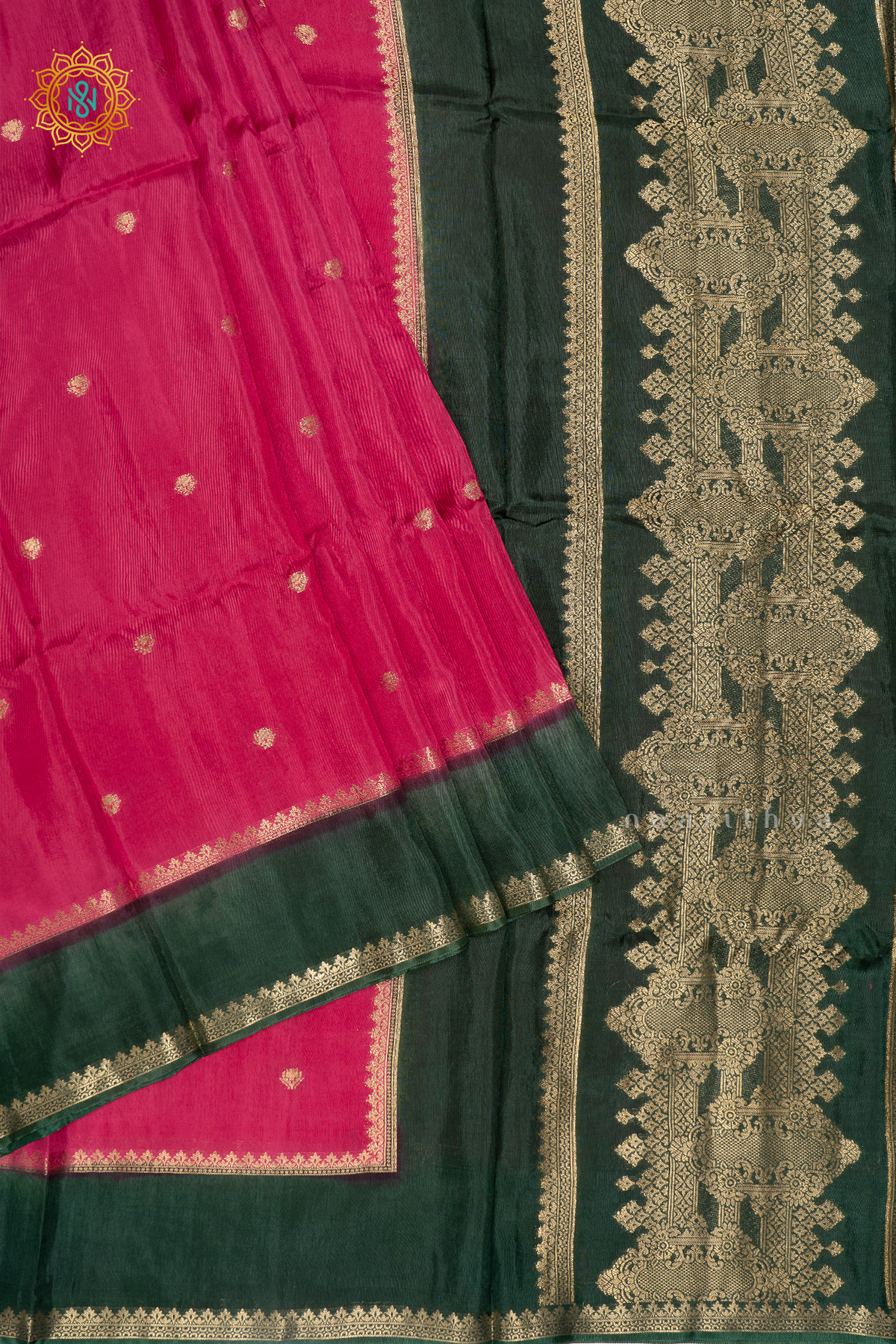 RANI PINK WITH BOTTLE GREEN - DOLA SILK
