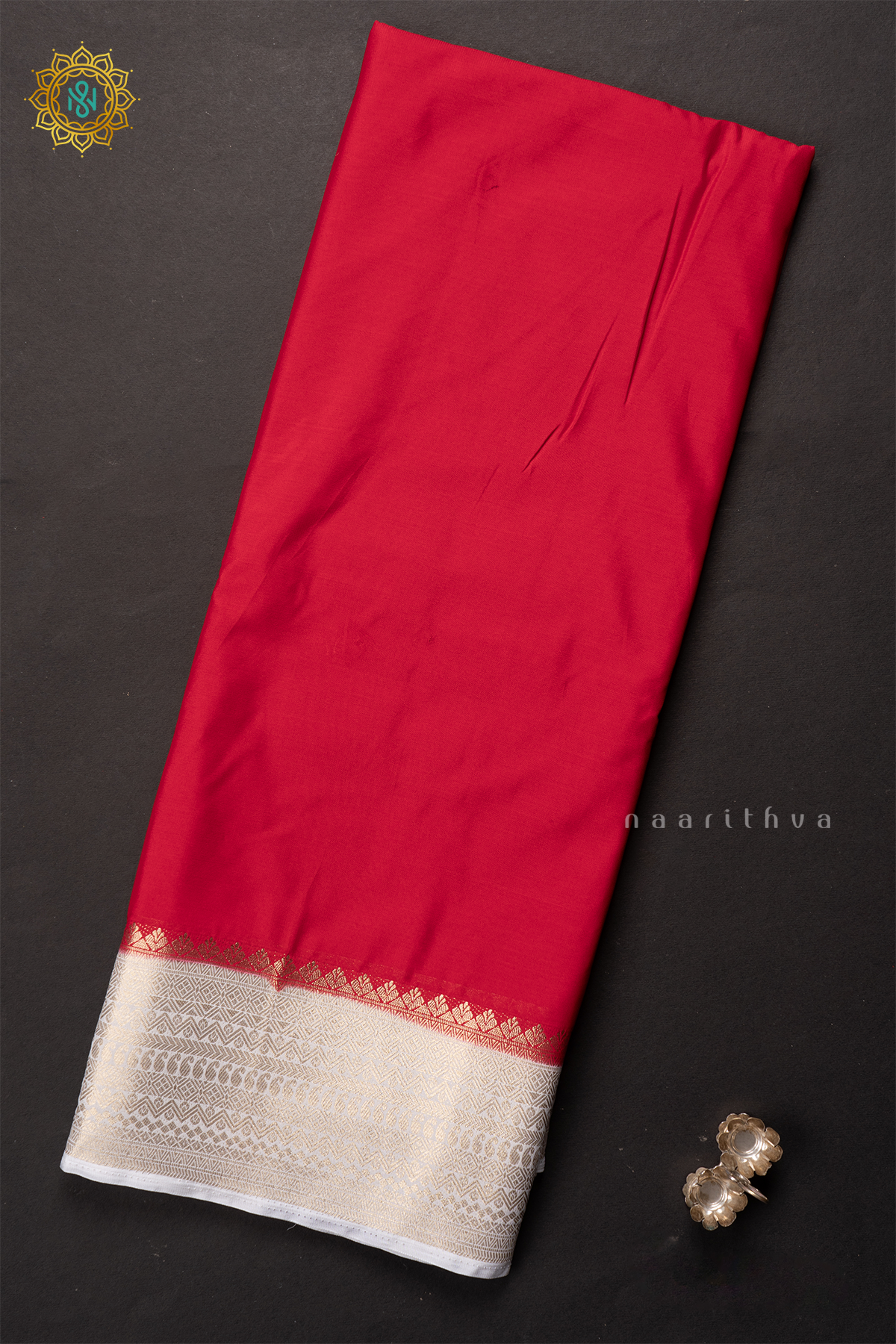 RED WITH WHITE - SEMI MYSORE CREPE SILK
