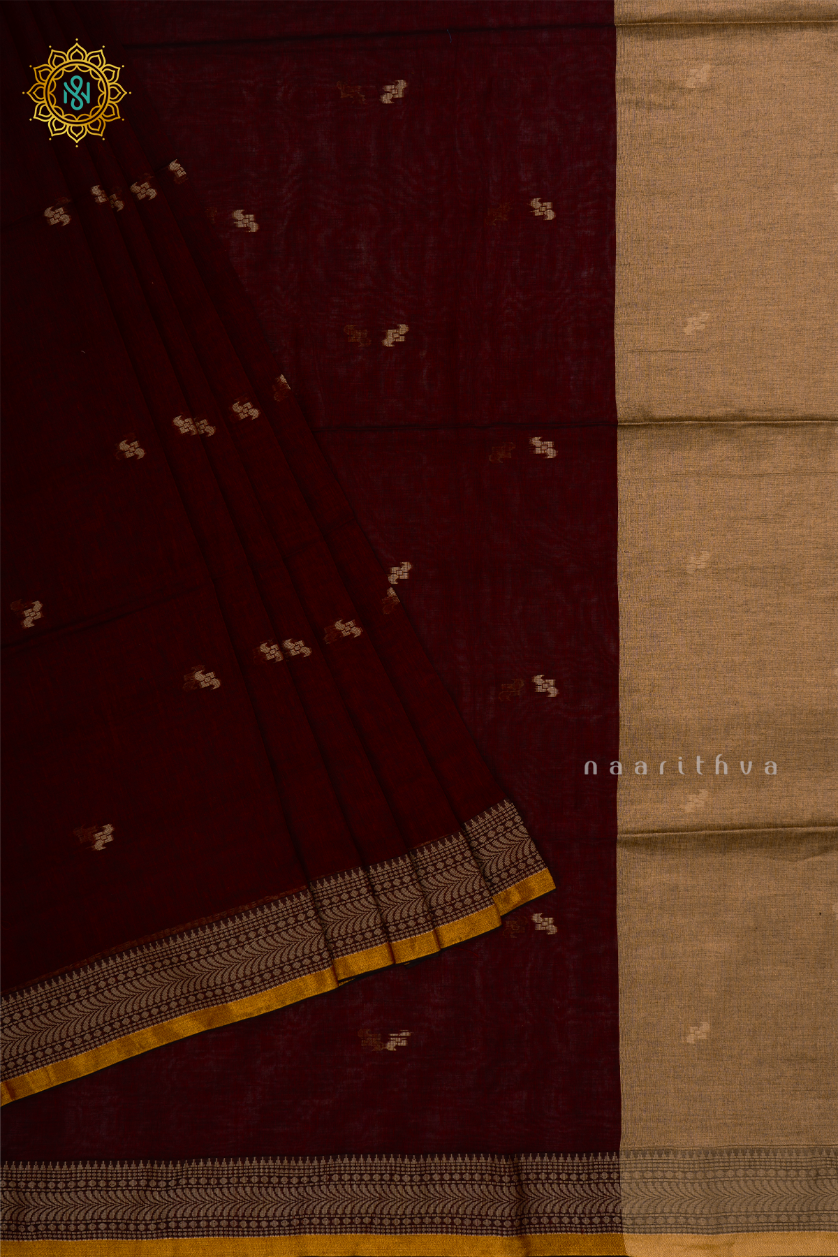 Maroon Mul Cotton Saree Thread Woven Buttas On The Body With Thread and Zari Woven Border